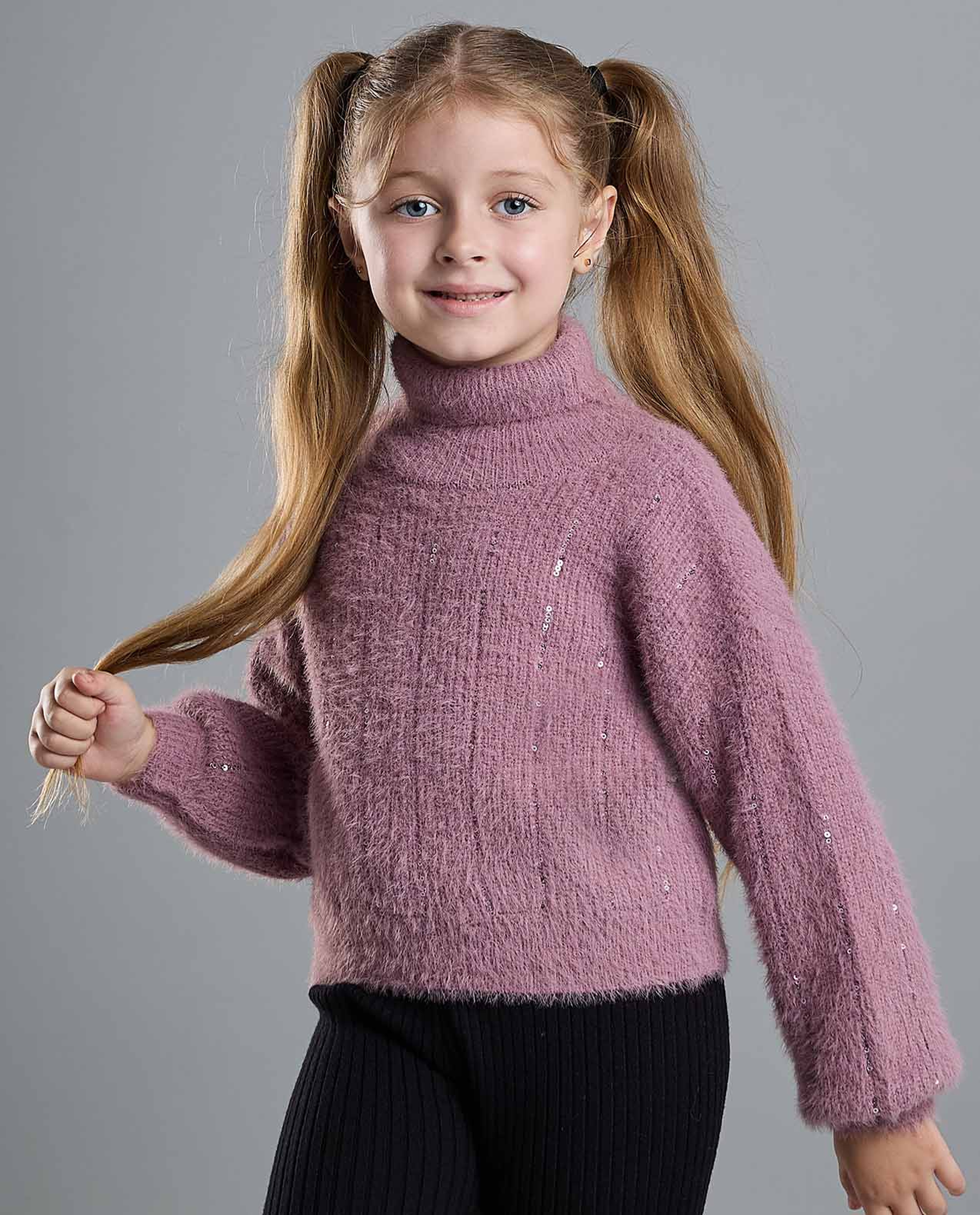 Textured Sweater with High Neck and Long Sleeves