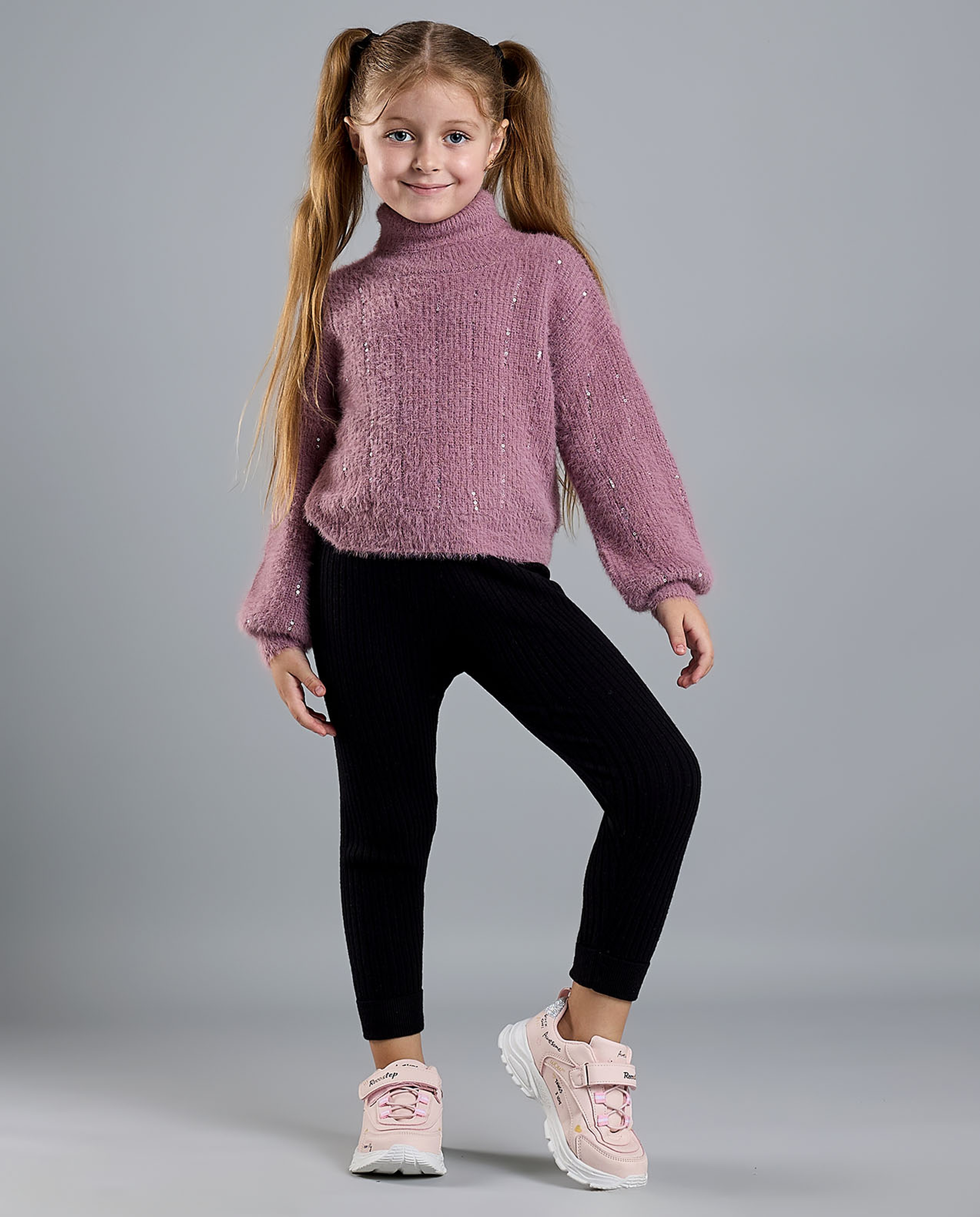 Textured Sweater with High Neck and Long Sleeves