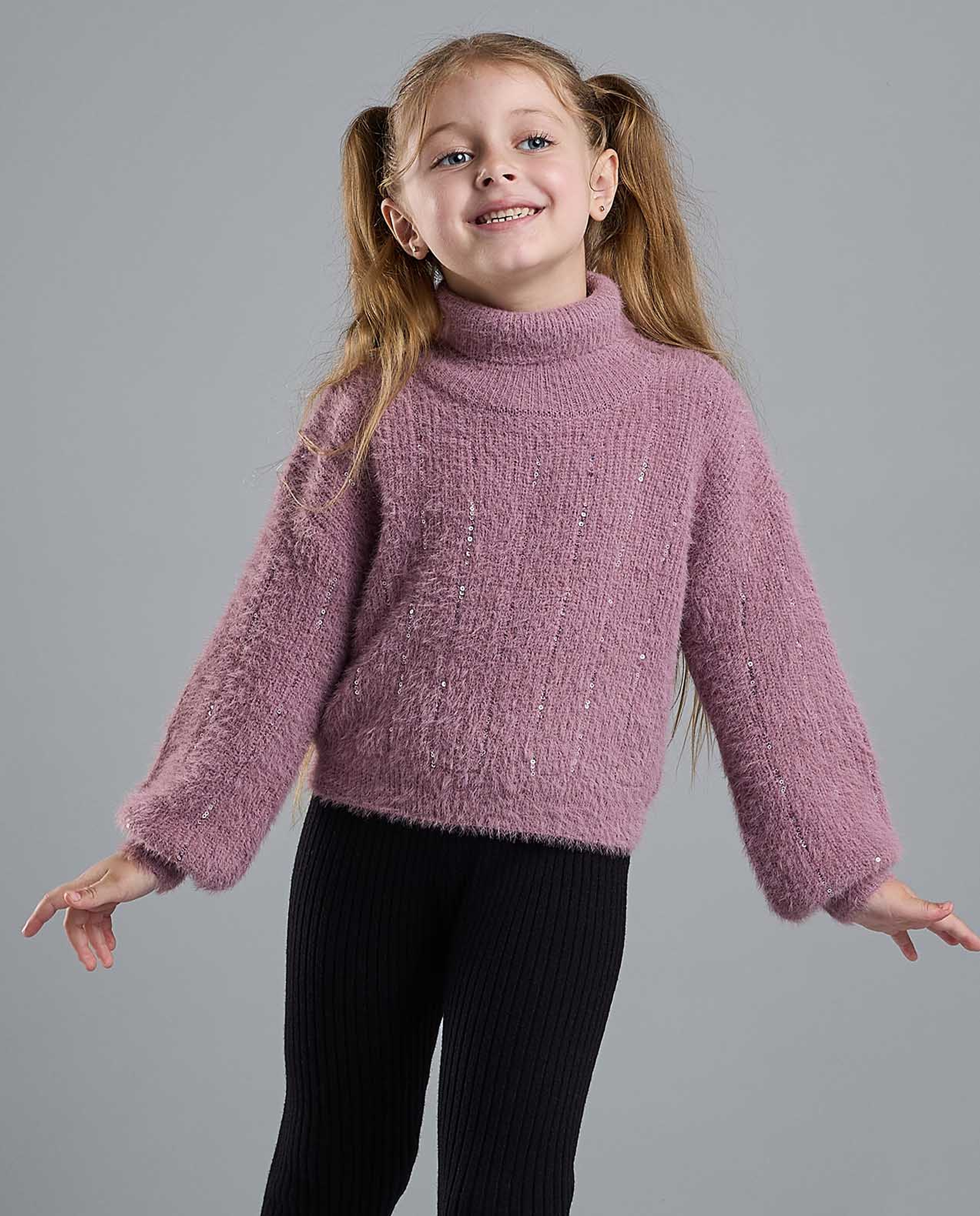 Textured Sweater with High Neck and Long Sleeves