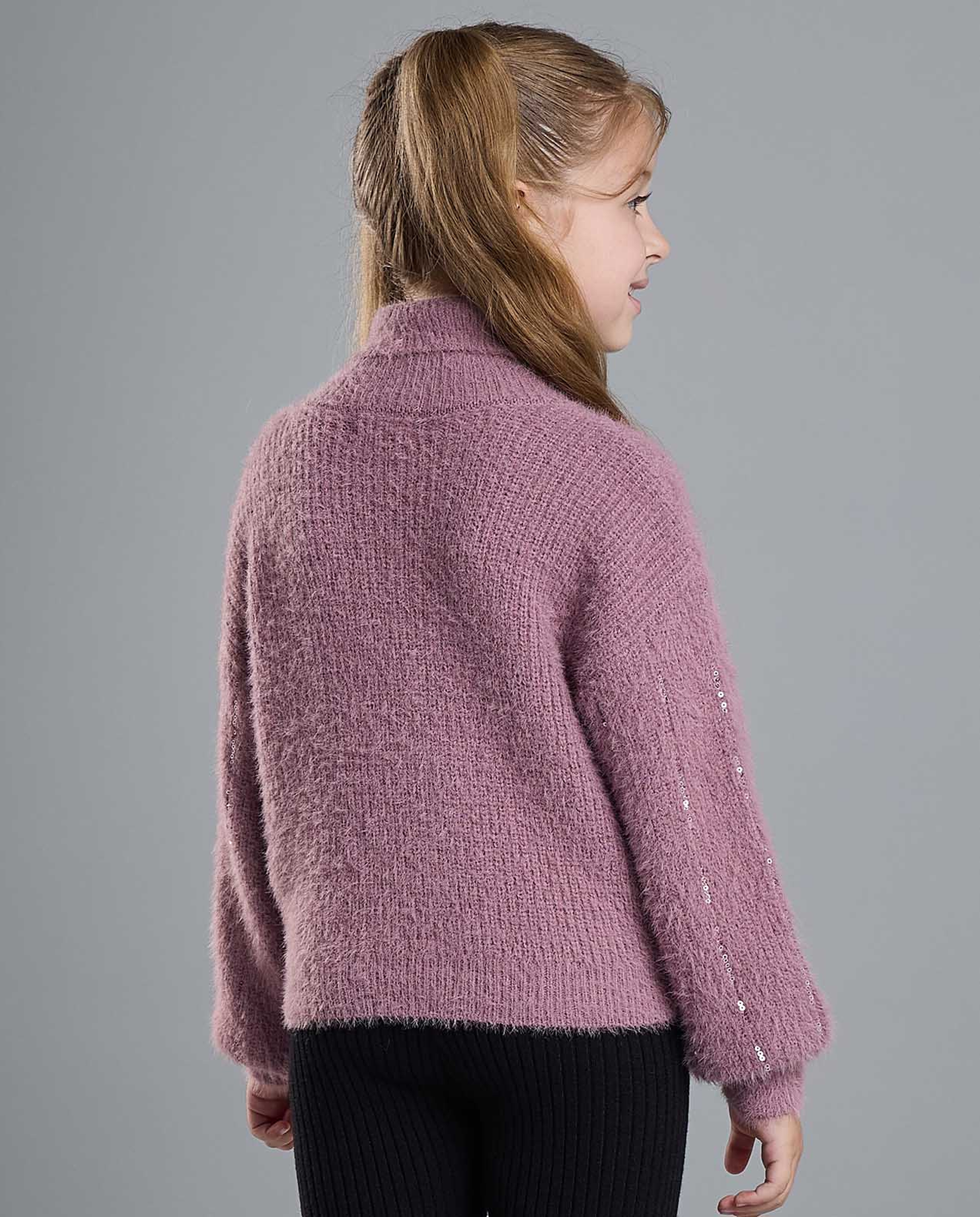 Textured Sweater with High Neck and Long Sleeves