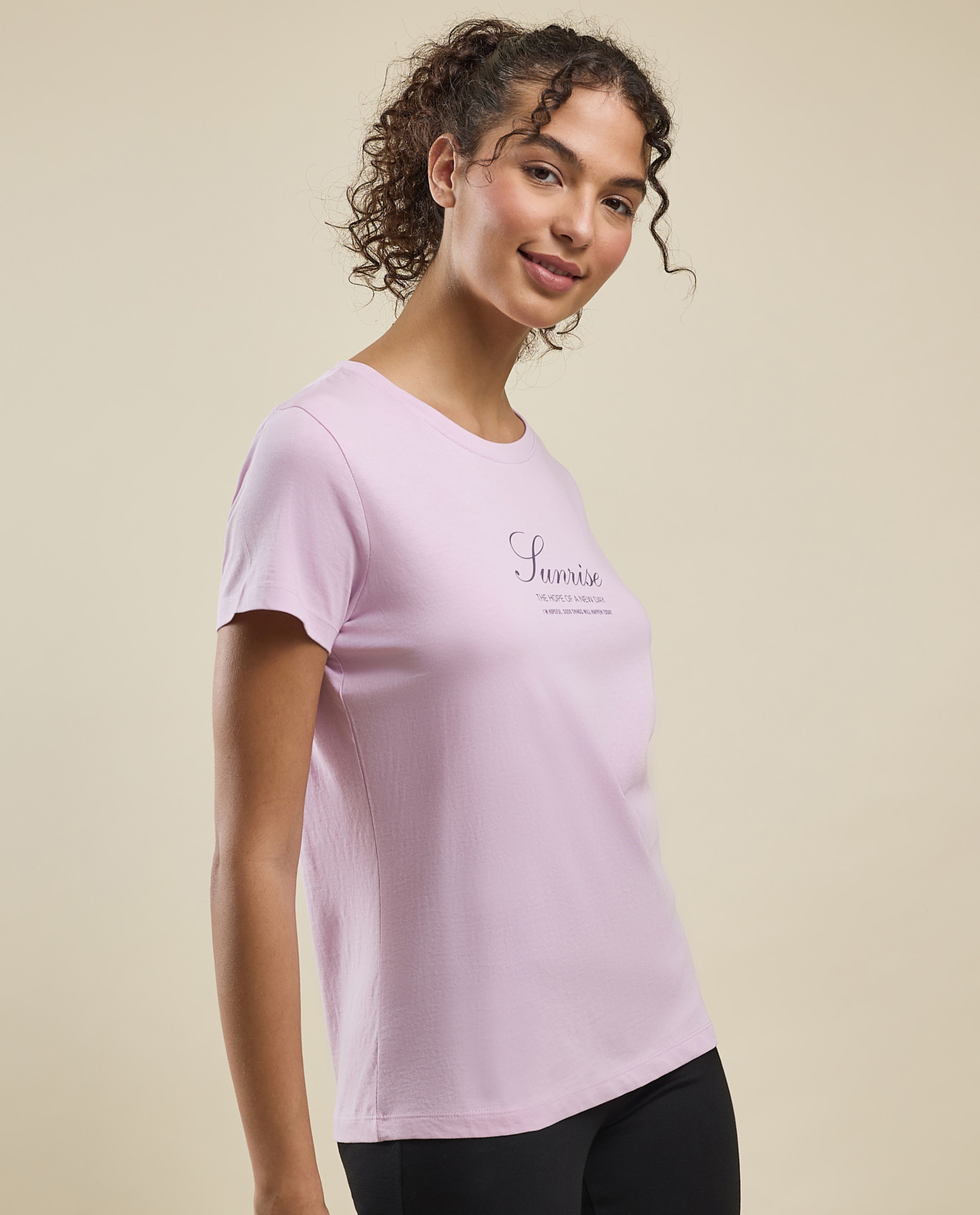 Typography Print T-Shirt with Crew Neck and Short Sleeves