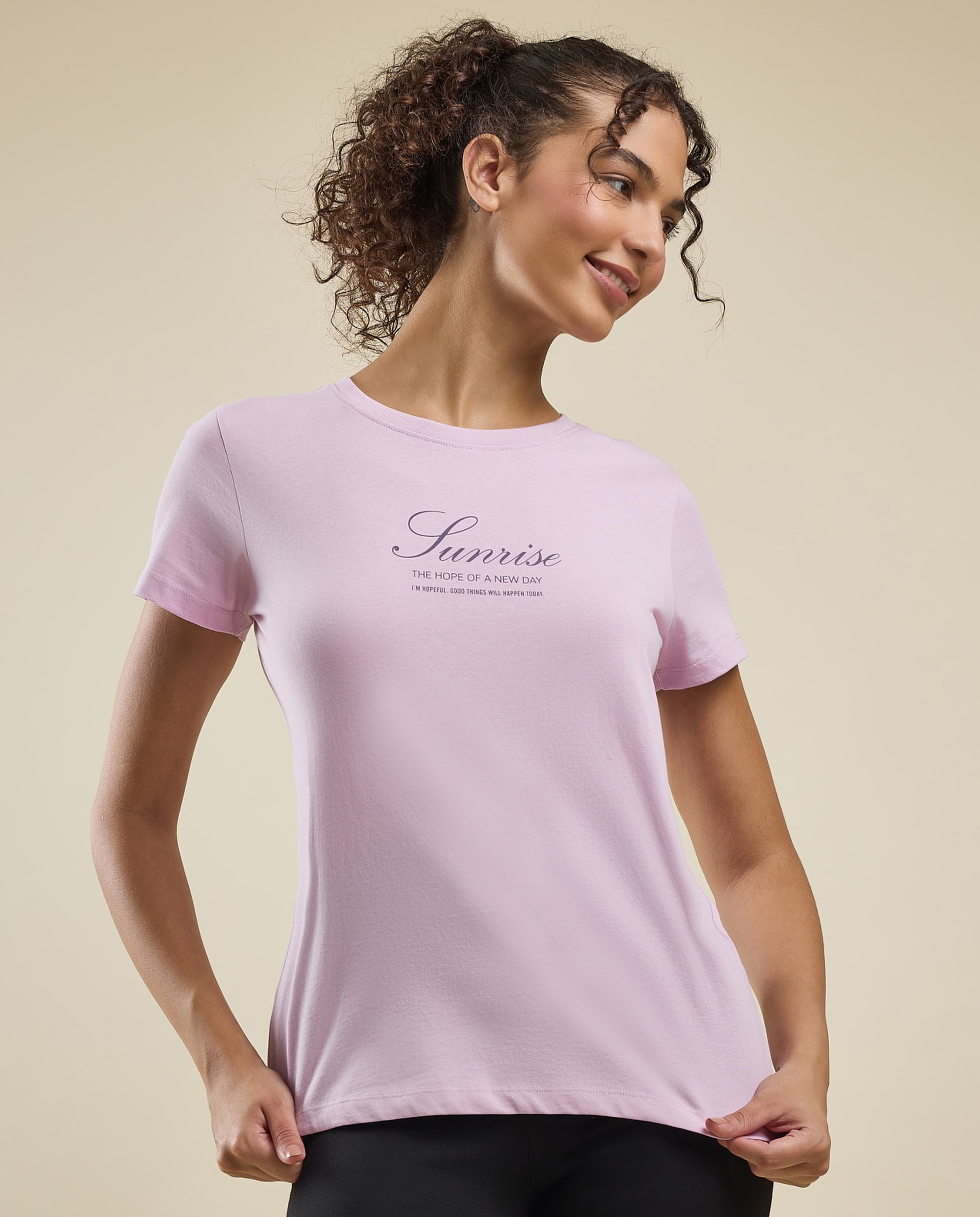 Typography Print T-Shirt with Crew Neck and Short Sleeves