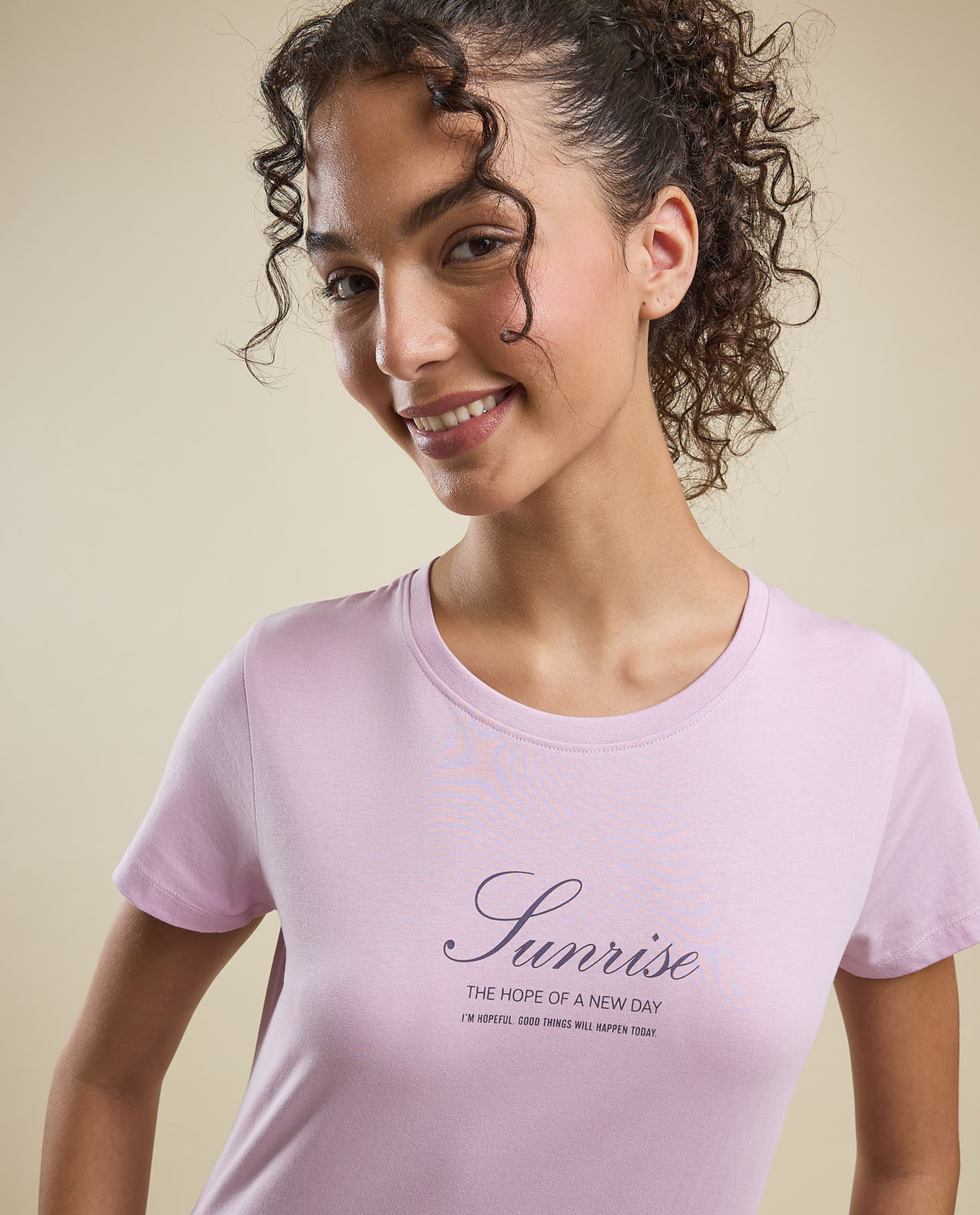 Typography Print T-Shirt with Crew Neck and Short Sleeves