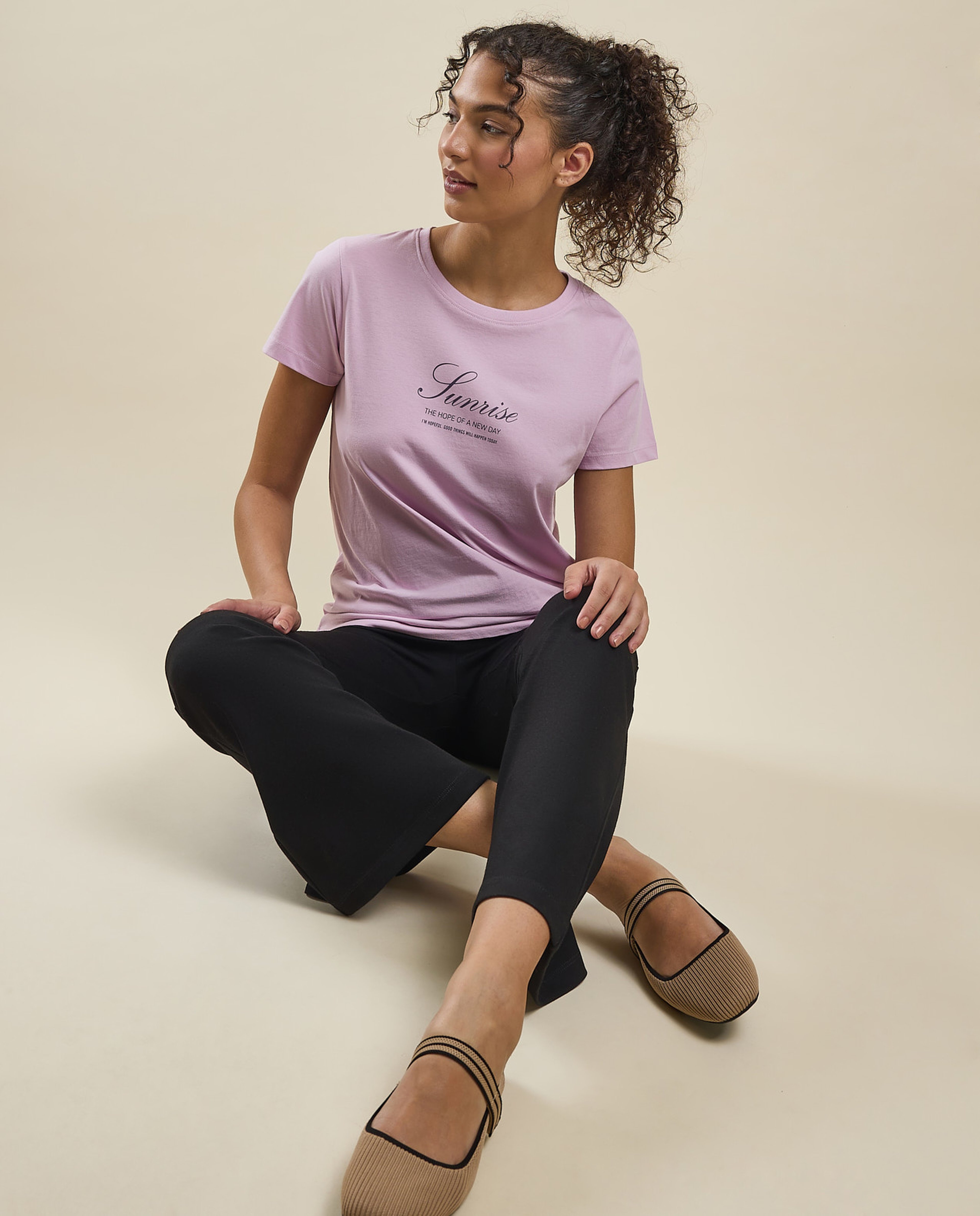 Typography Print T-Shirt with Crew Neck and Short Sleeves