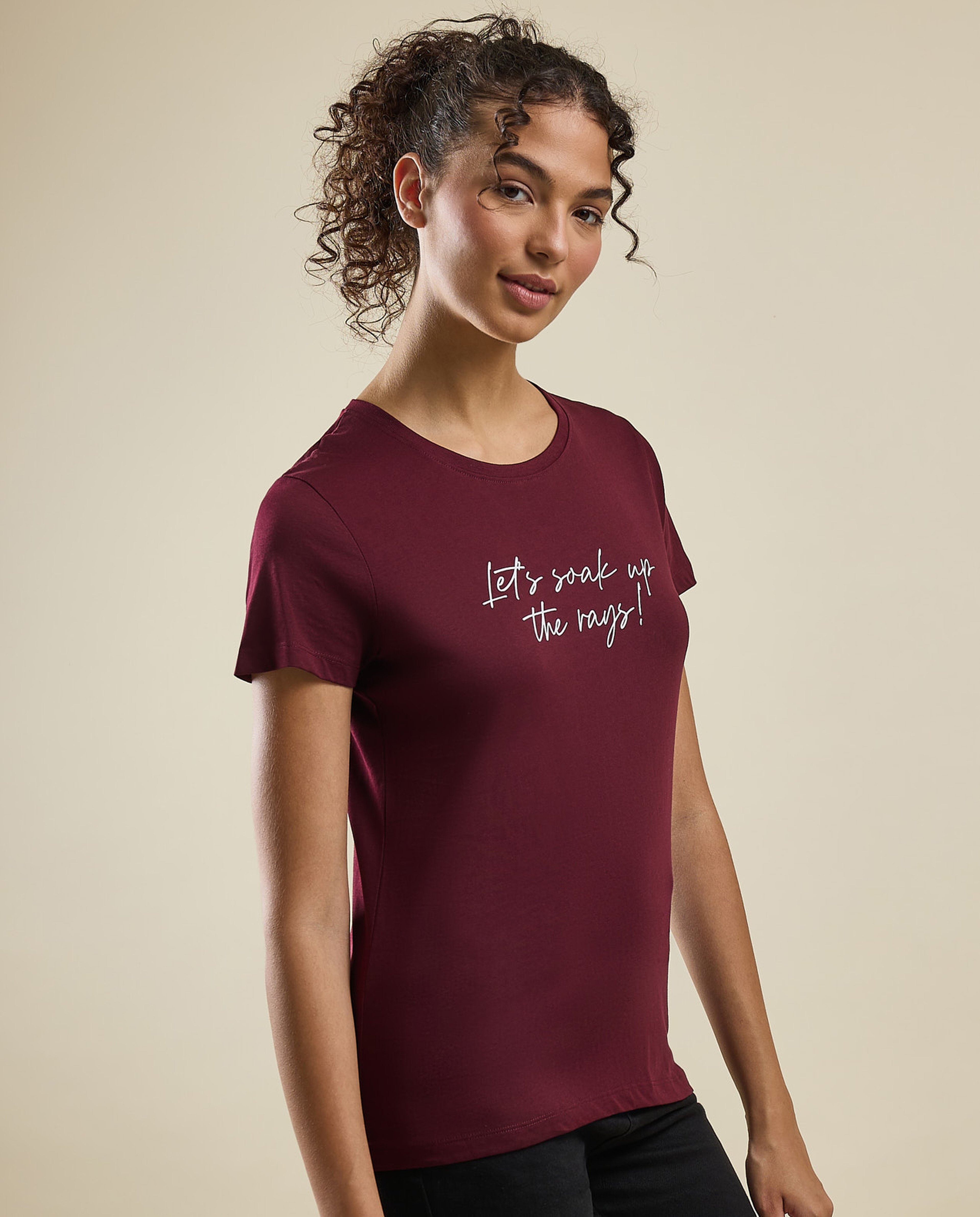 Typography Print T-Shirt with Crew Neck and Short Sleeves