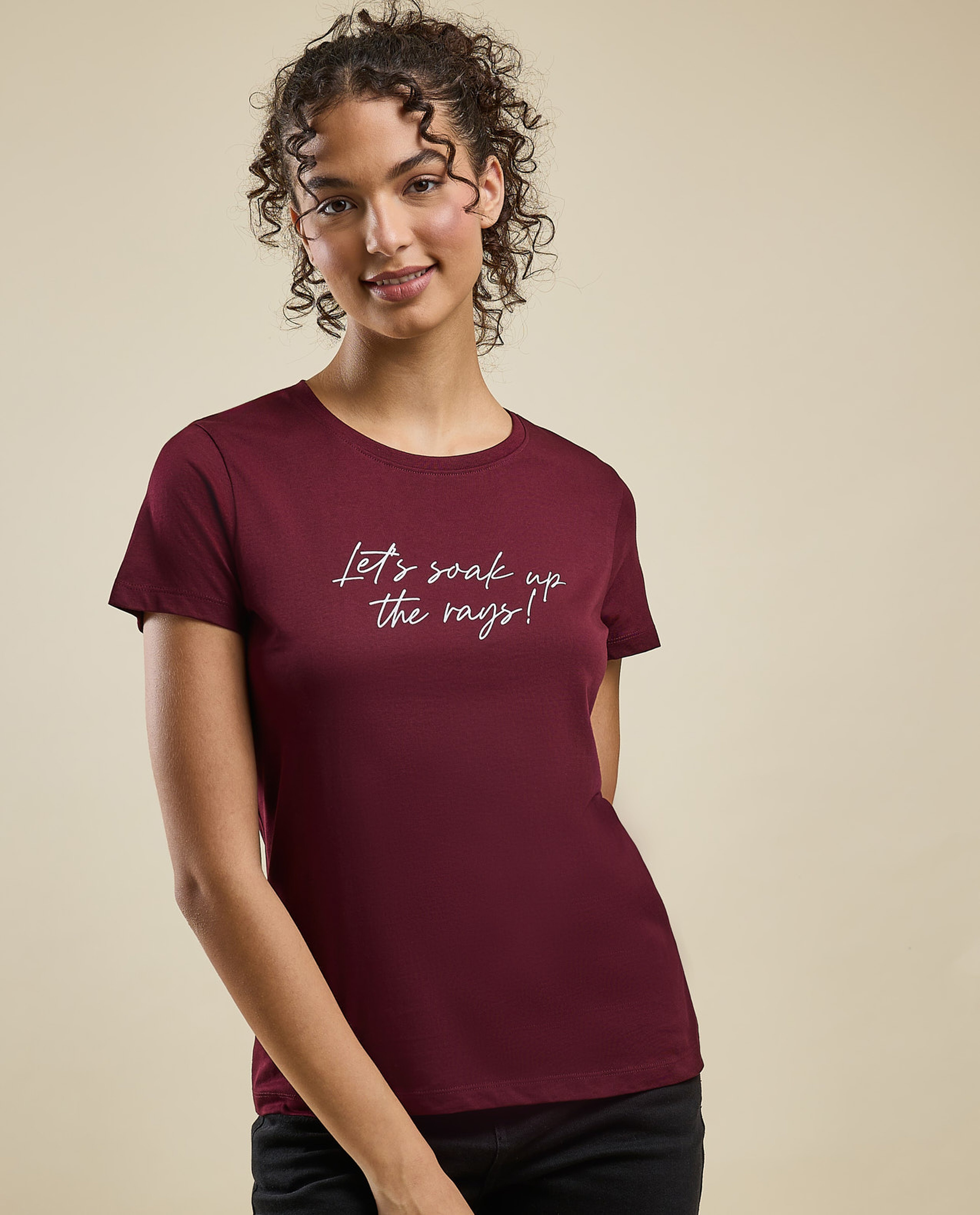 Typography Print T-Shirt with Crew Neck and Short Sleeves