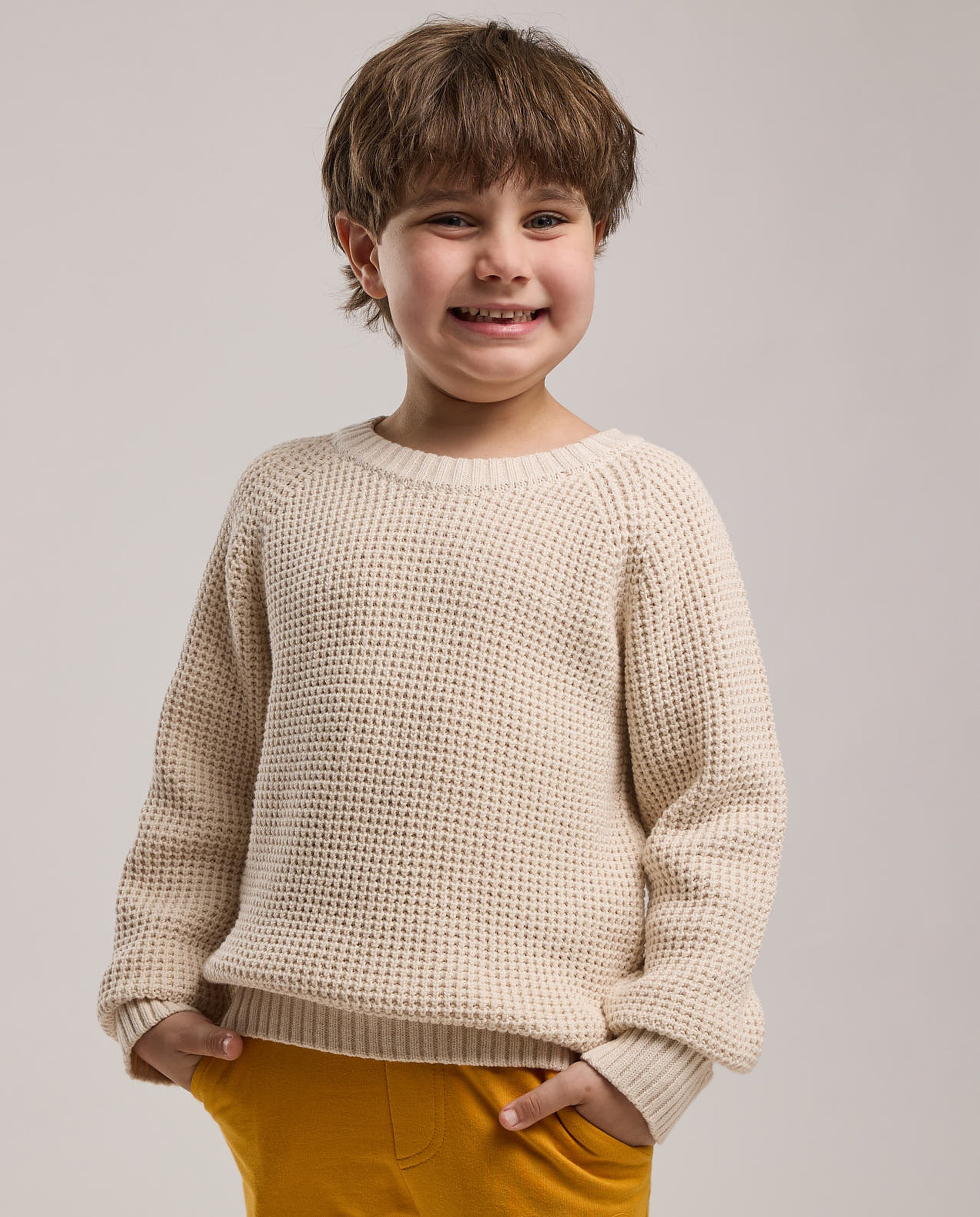 Textured Sweater with Crew Neck and Long Sleeves