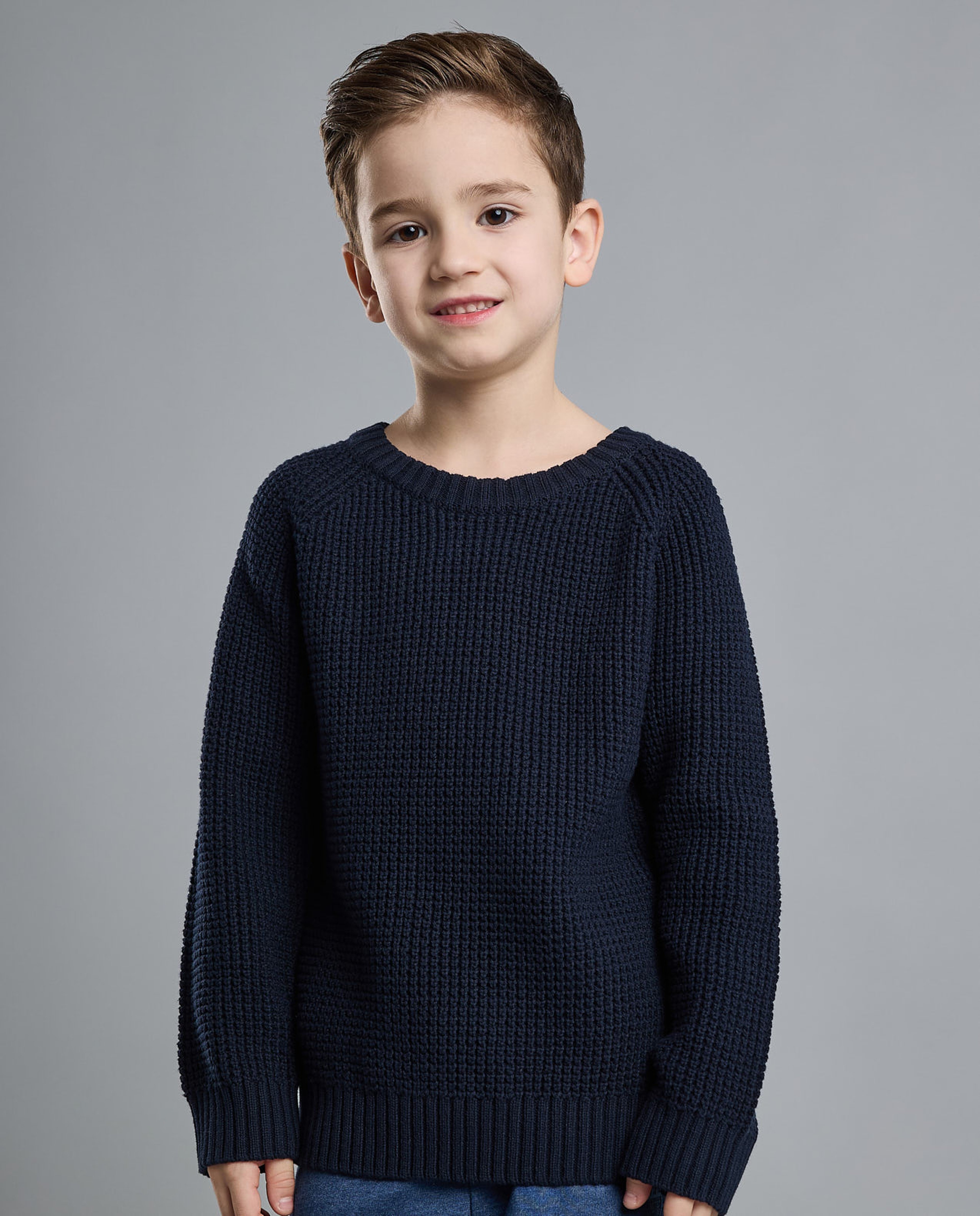 Textured Sweater with Crew Neck and Long Sleeves