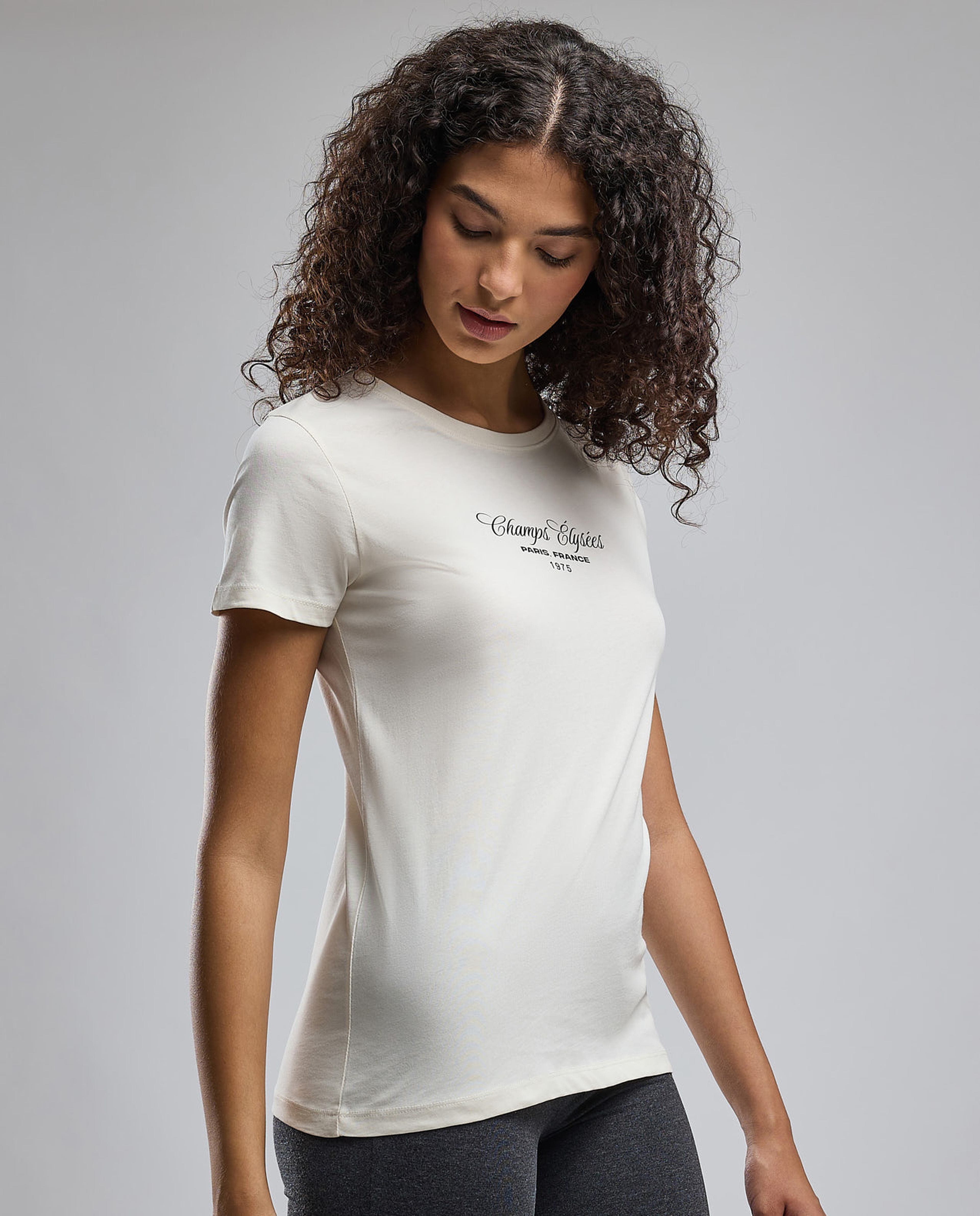 Typography Print T-Shirt with Crew Neck and Short Sleeves