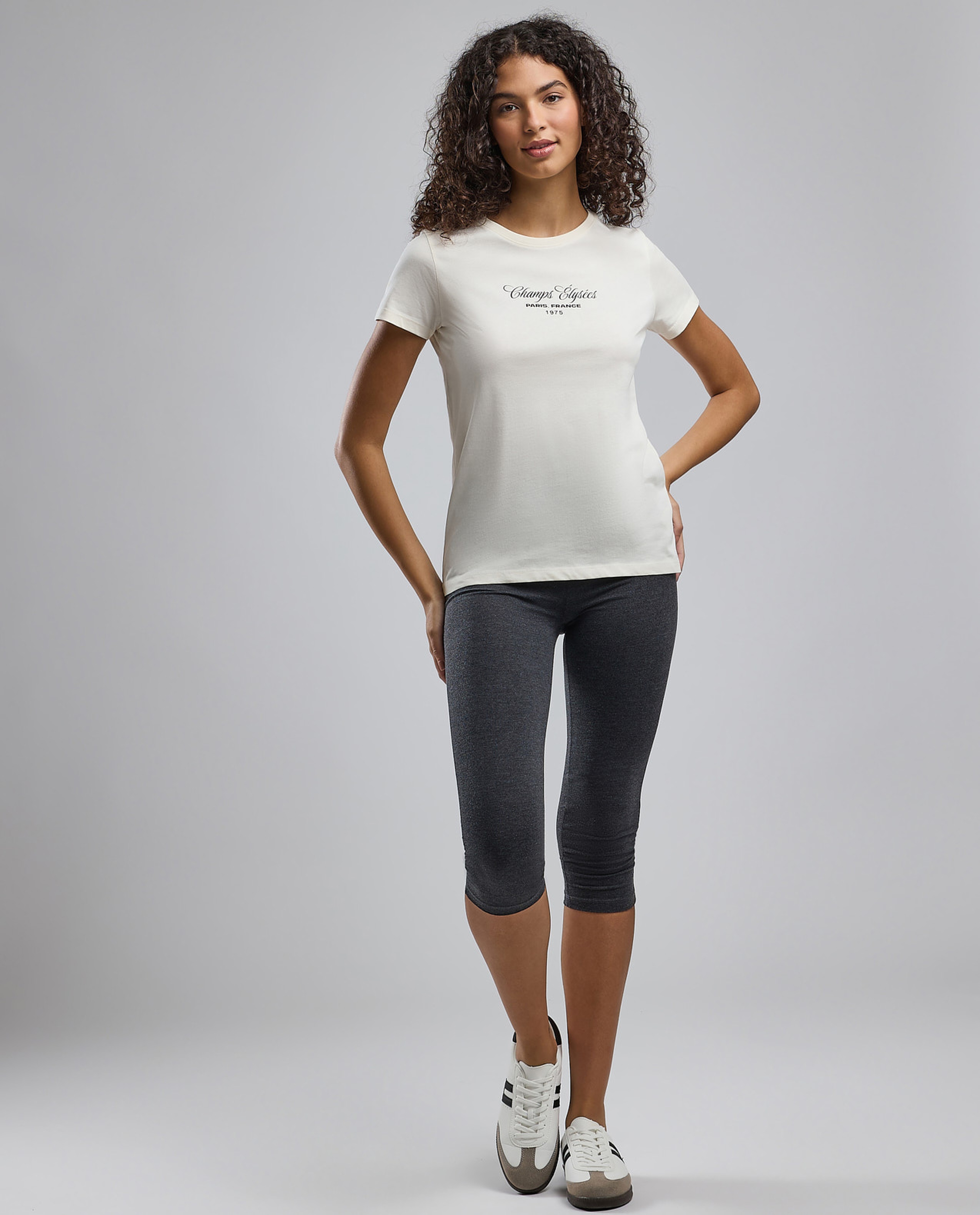 Typography Print T-Shirt with Crew Neck and Short Sleeves