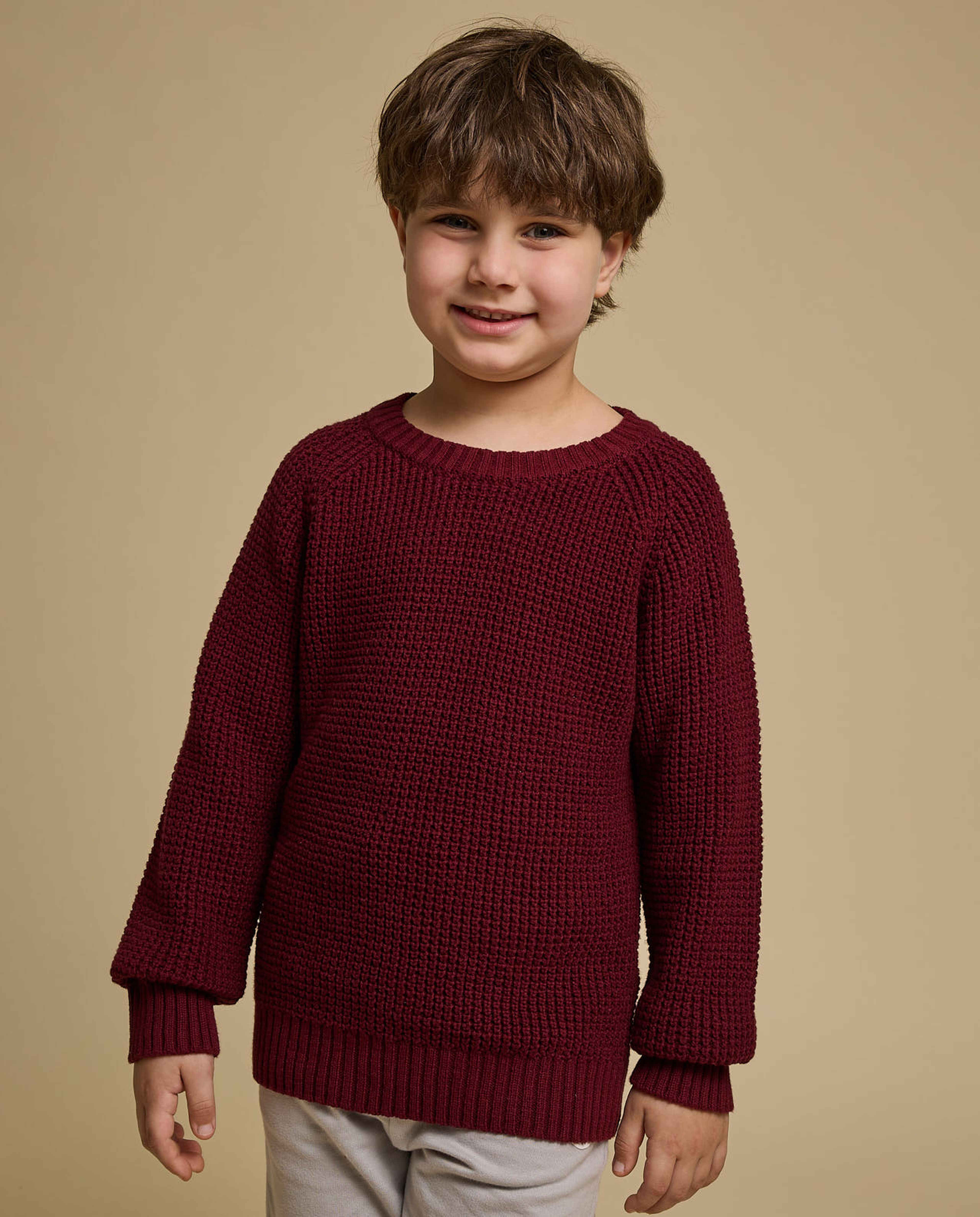 Textured Sweater with Crew Neck and Long Sleeves