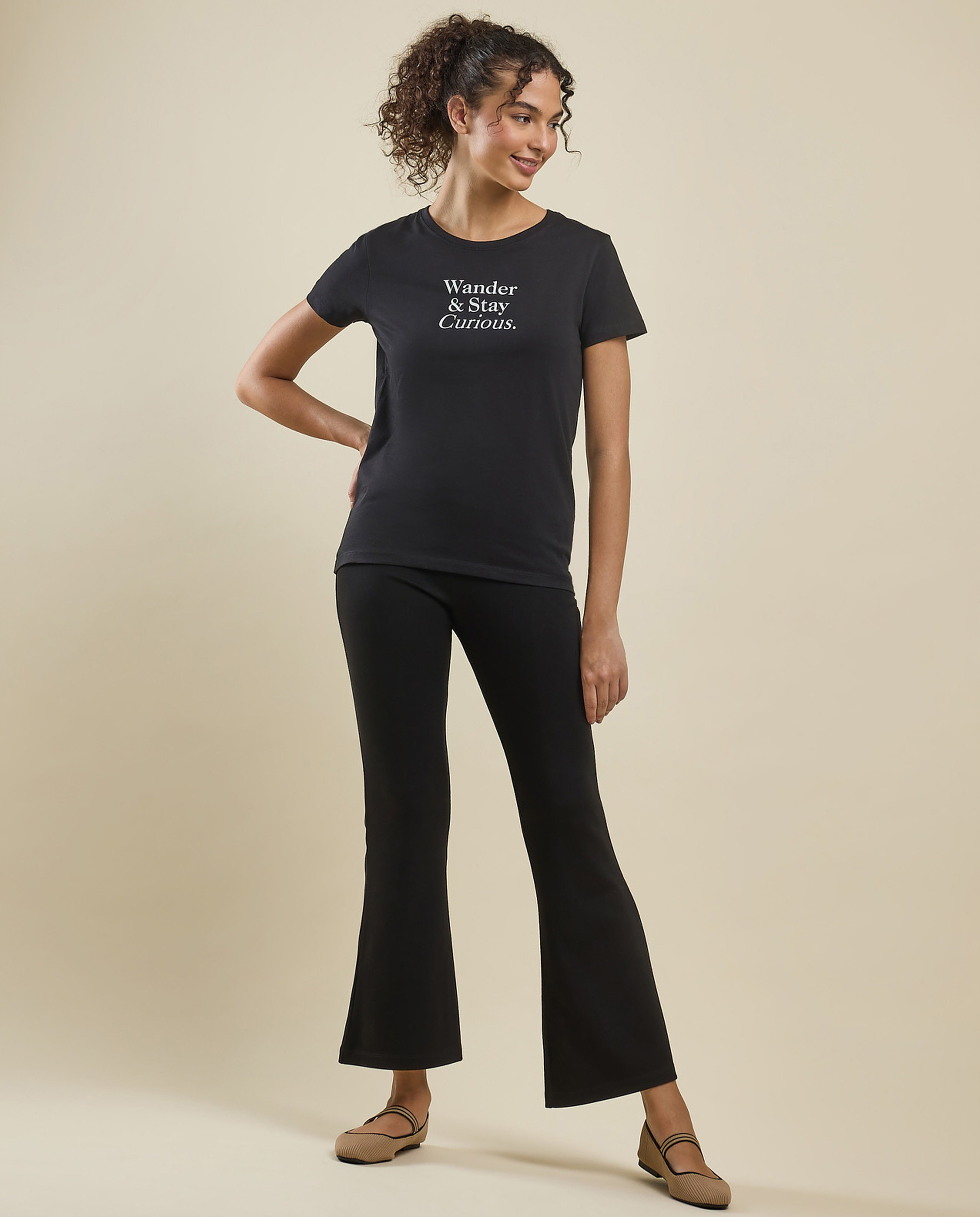 Typography Print T-Shirt with Crew Neck and Short Sleeves