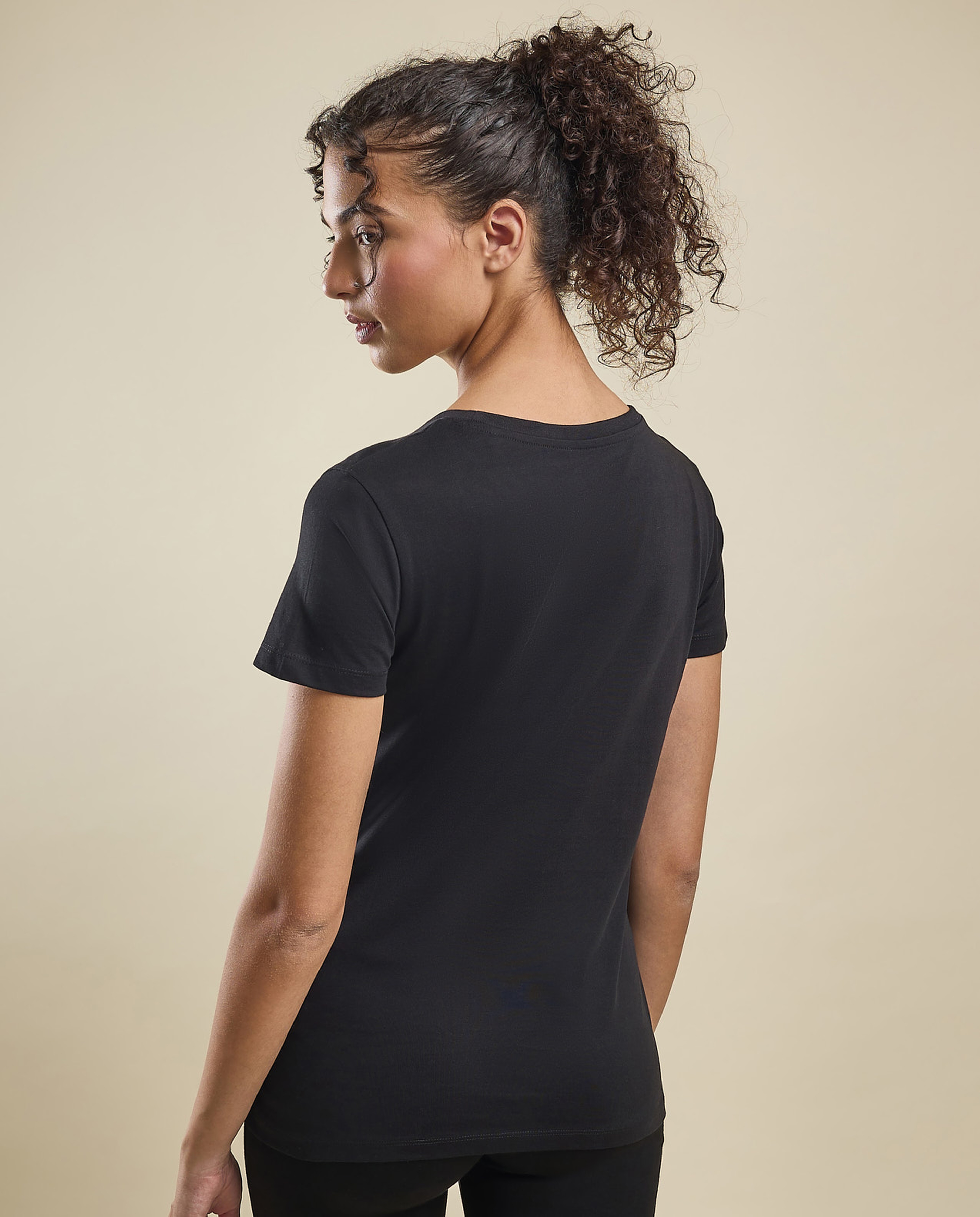 Typography Print T-Shirt with Crew Neck and Short Sleeves