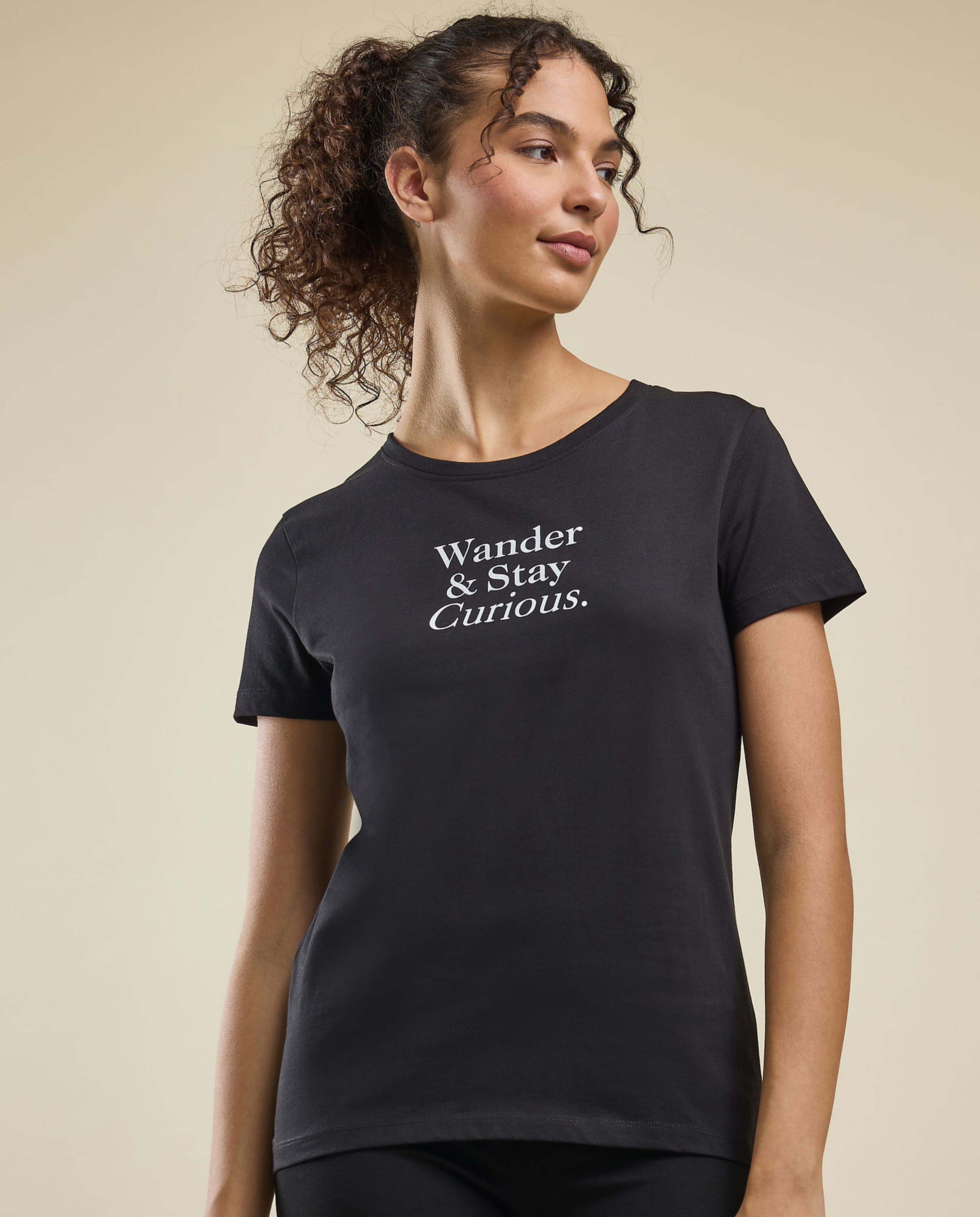 Typography Print T-Shirt with Crew Neck and Short Sleeves