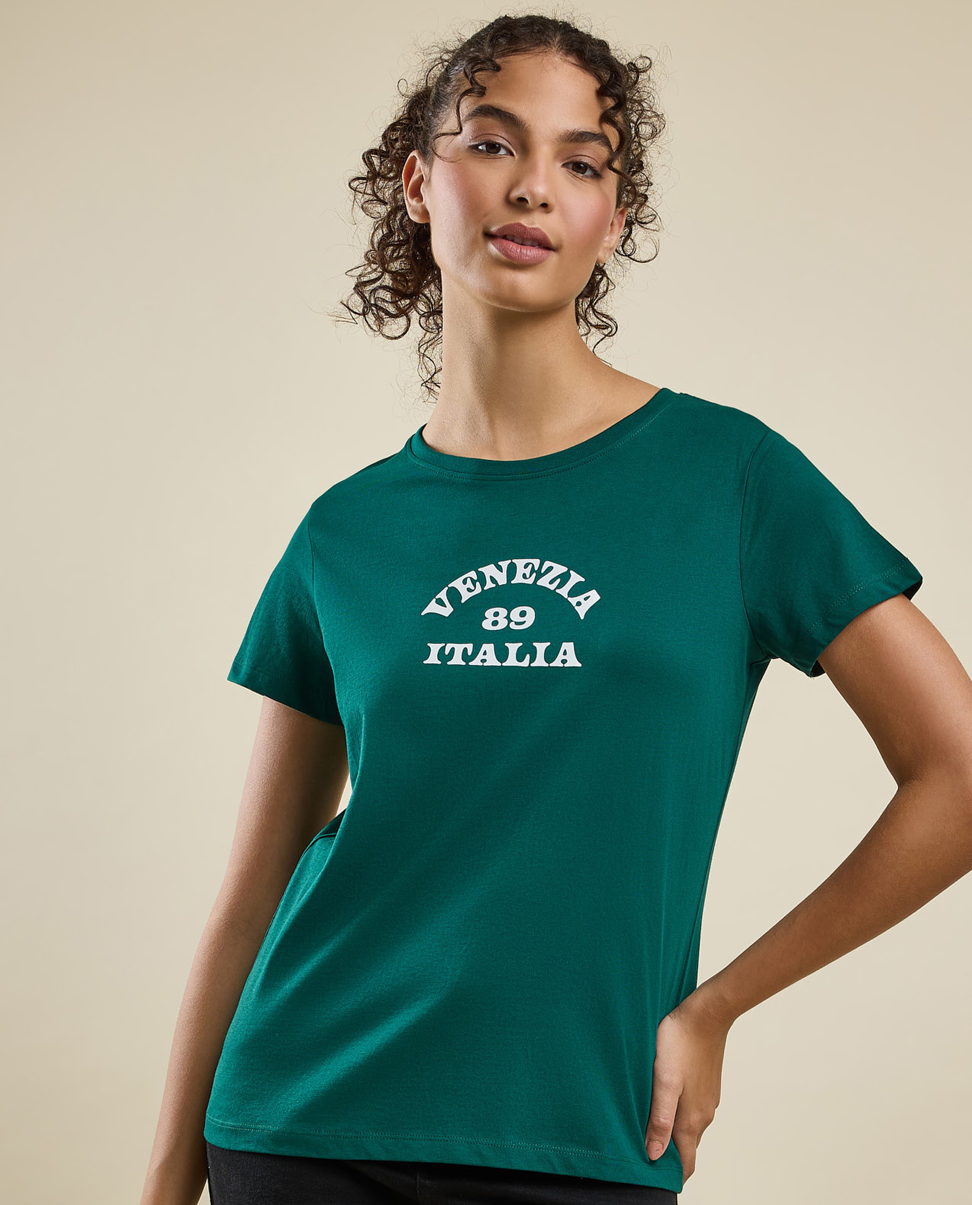 Printed T-Shirt with Crew Neck and Short Sleeves