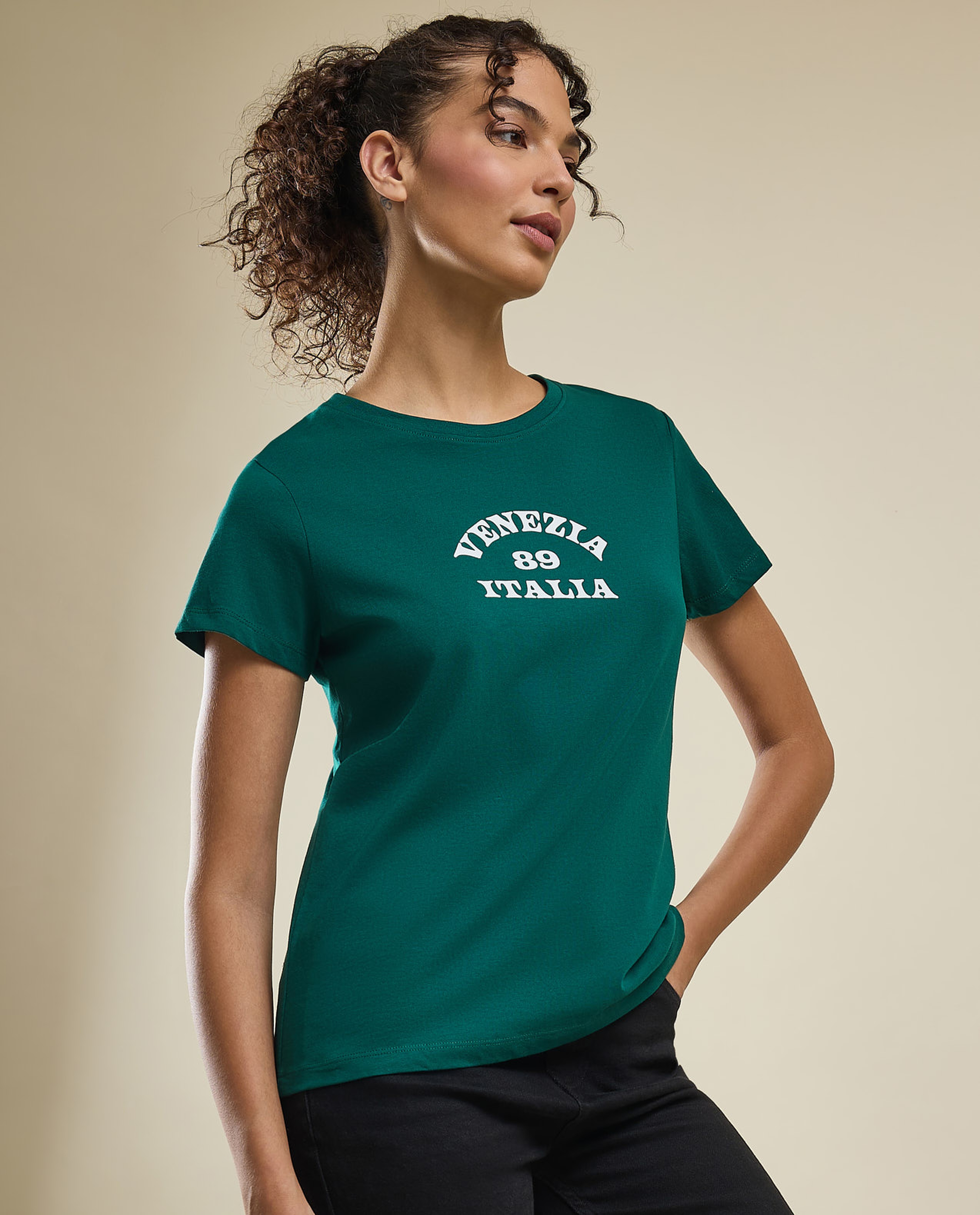 Printed T-Shirt with Crew Neck and Short Sleeves