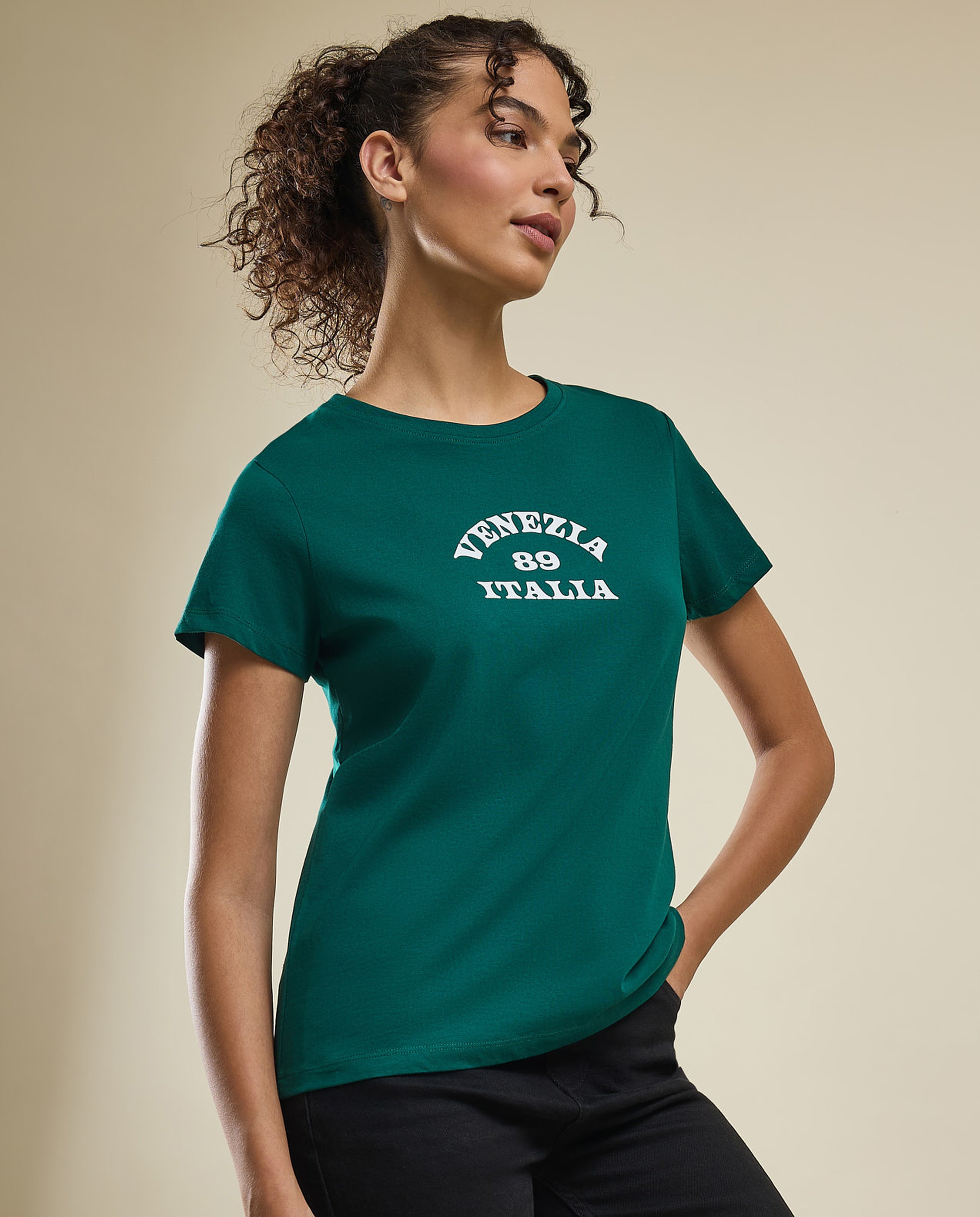 Printed T-Shirt with Crew Neck and Short Sleeves