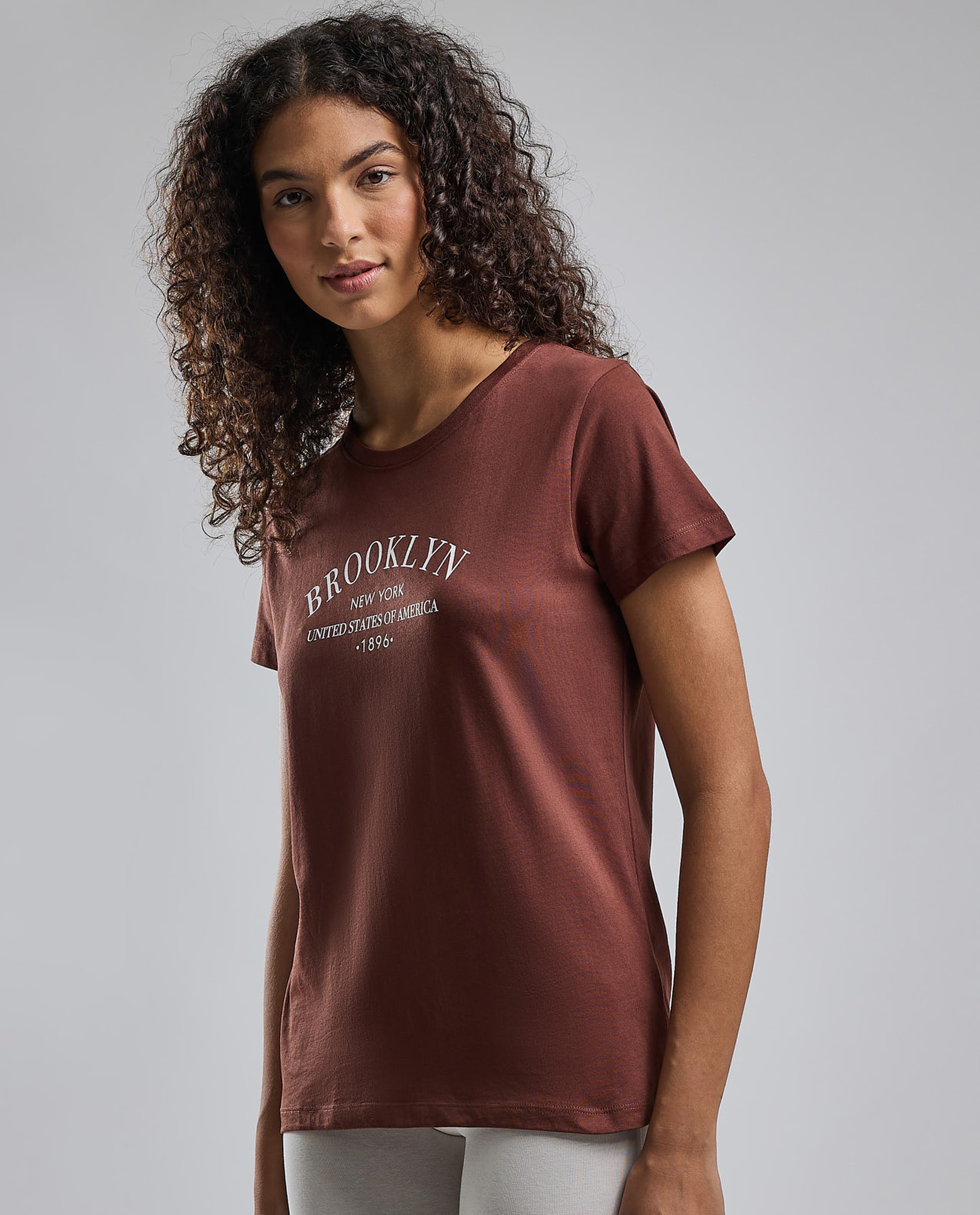 Typography Print T-Shirt with Crew Neck and Short Sleeves