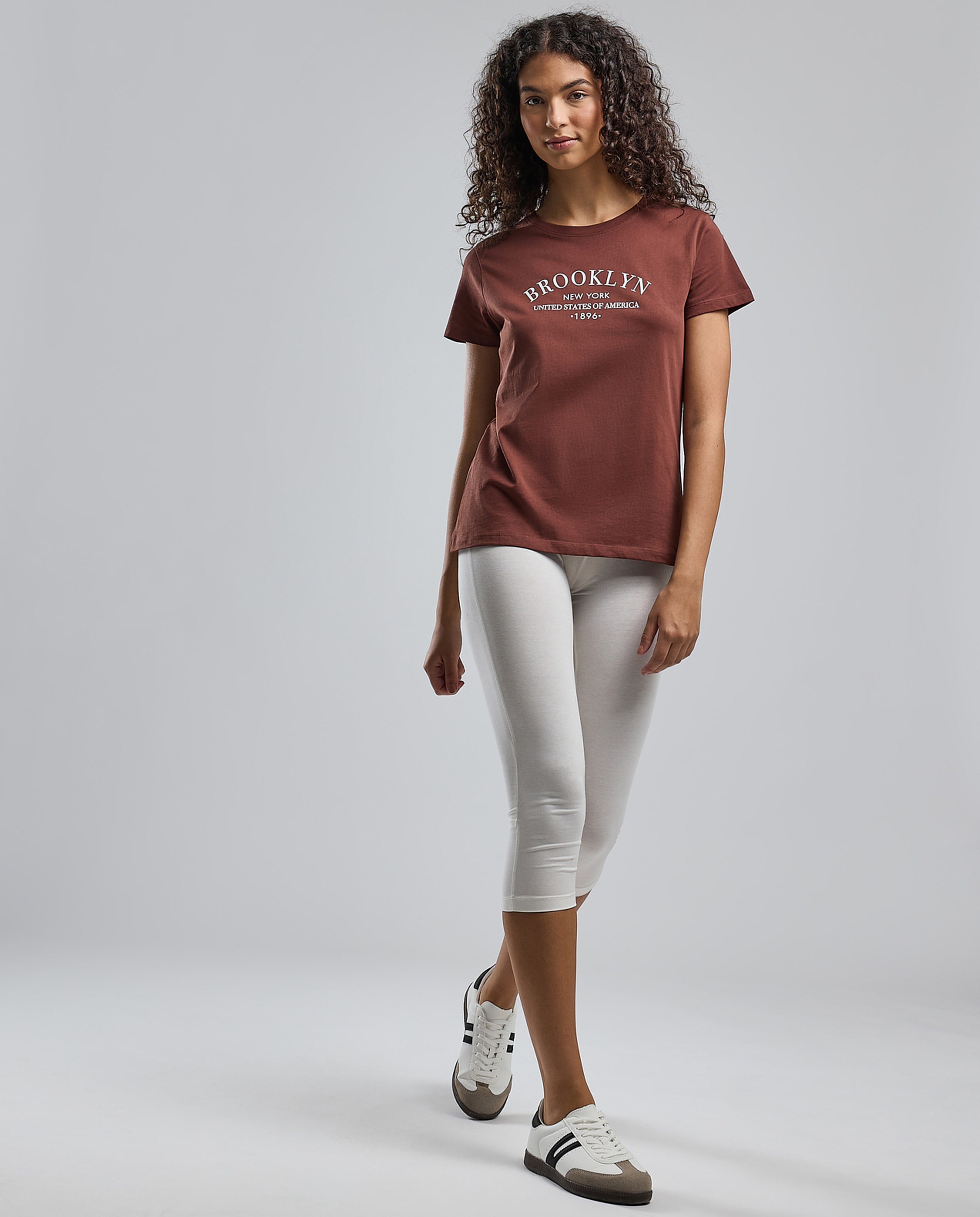 Typography Print T-Shirt with Crew Neck and Short Sleeves