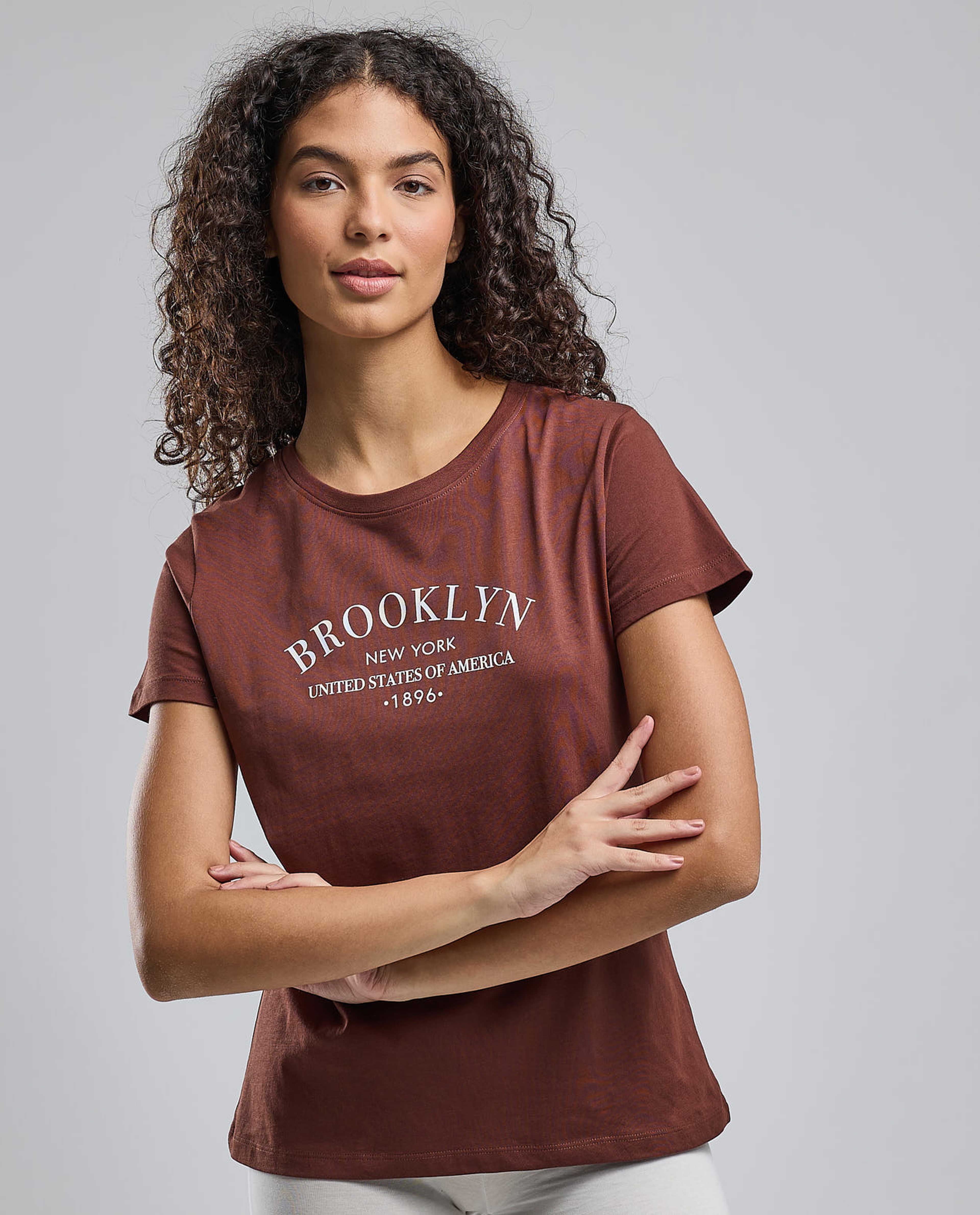 Typography Print T-Shirt with Crew Neck and Short Sleeves