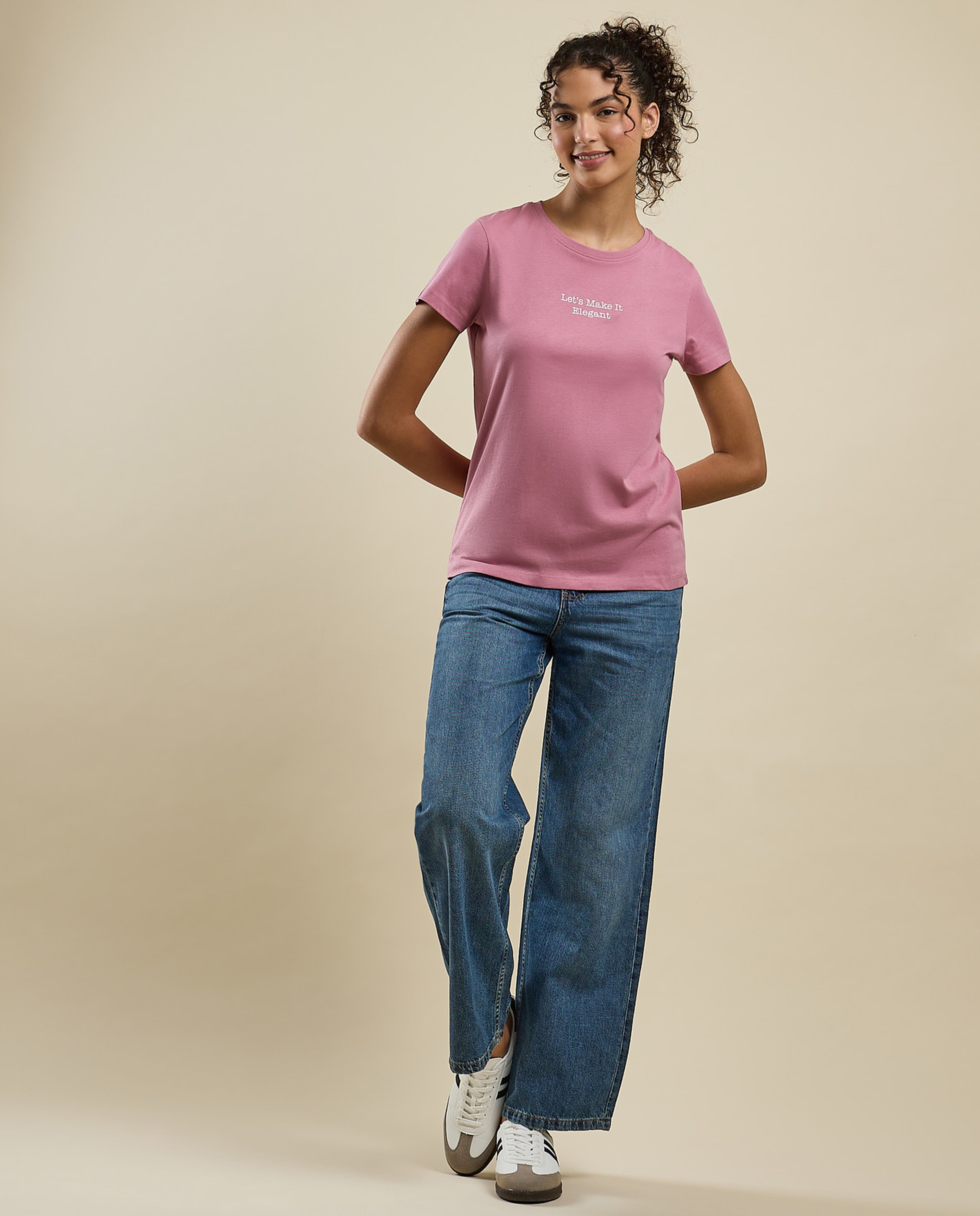 Typography Print T-Shirt with Crew Neck and Short Sleeves