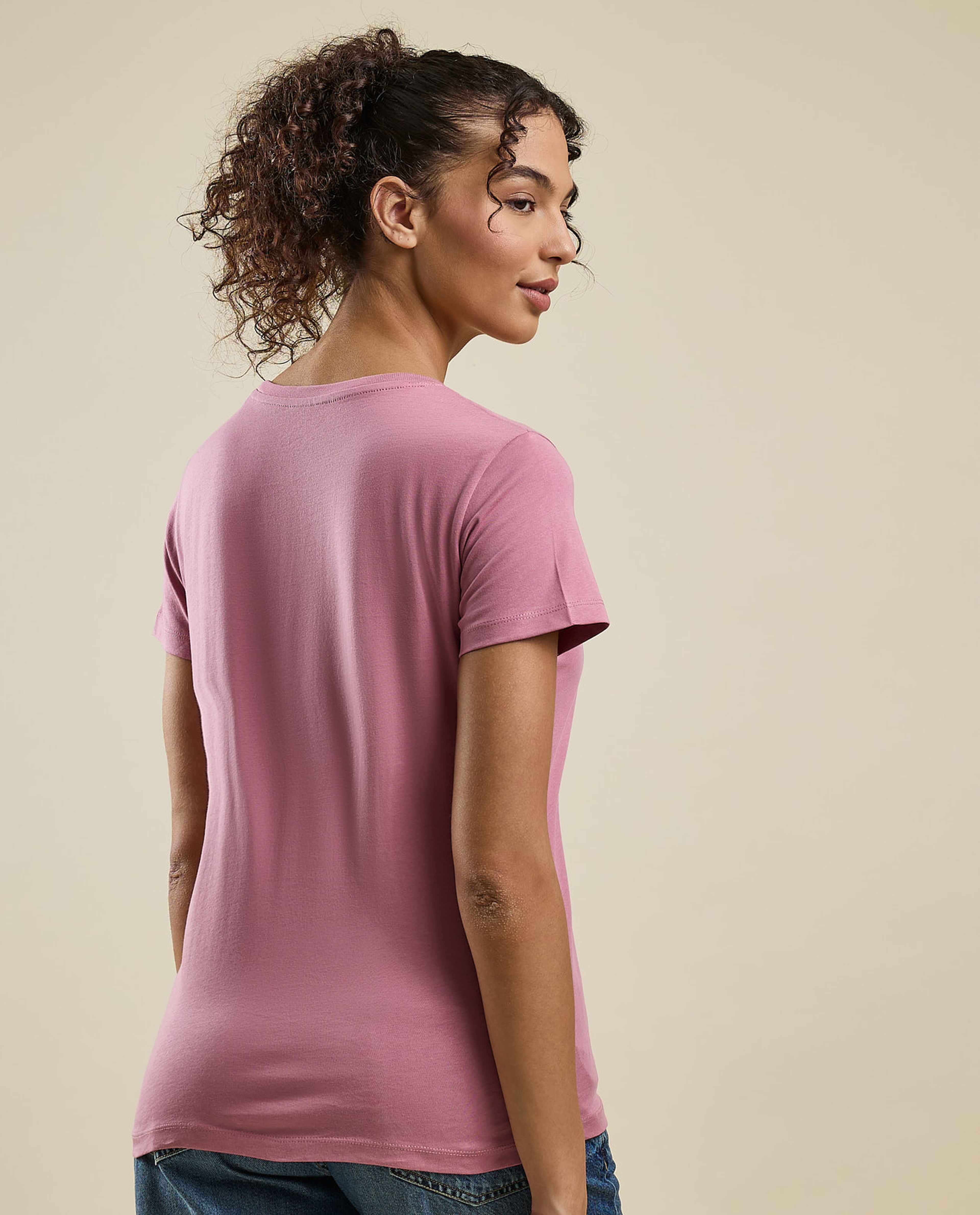 Typography Print T-Shirt with Crew Neck and Short Sleeves