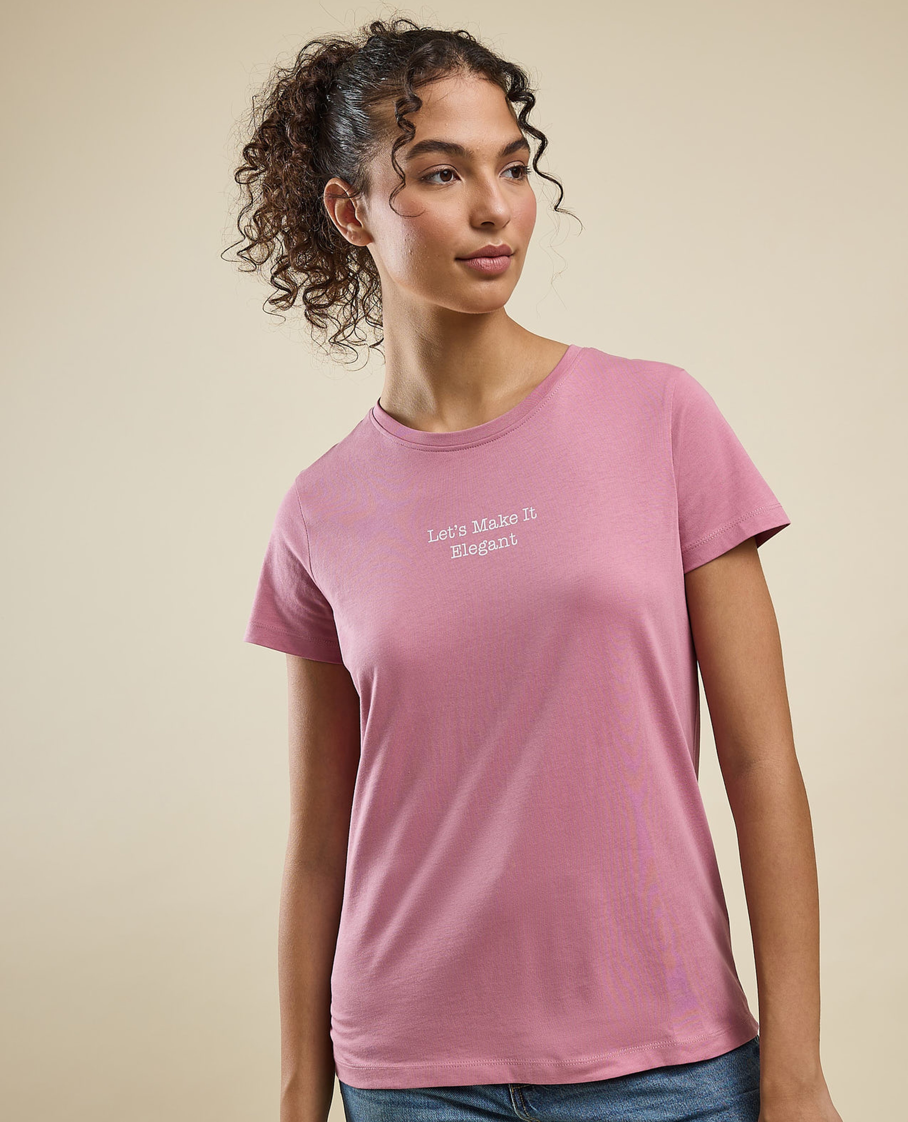 Typography Print T-Shirt with Crew Neck and Short Sleeves