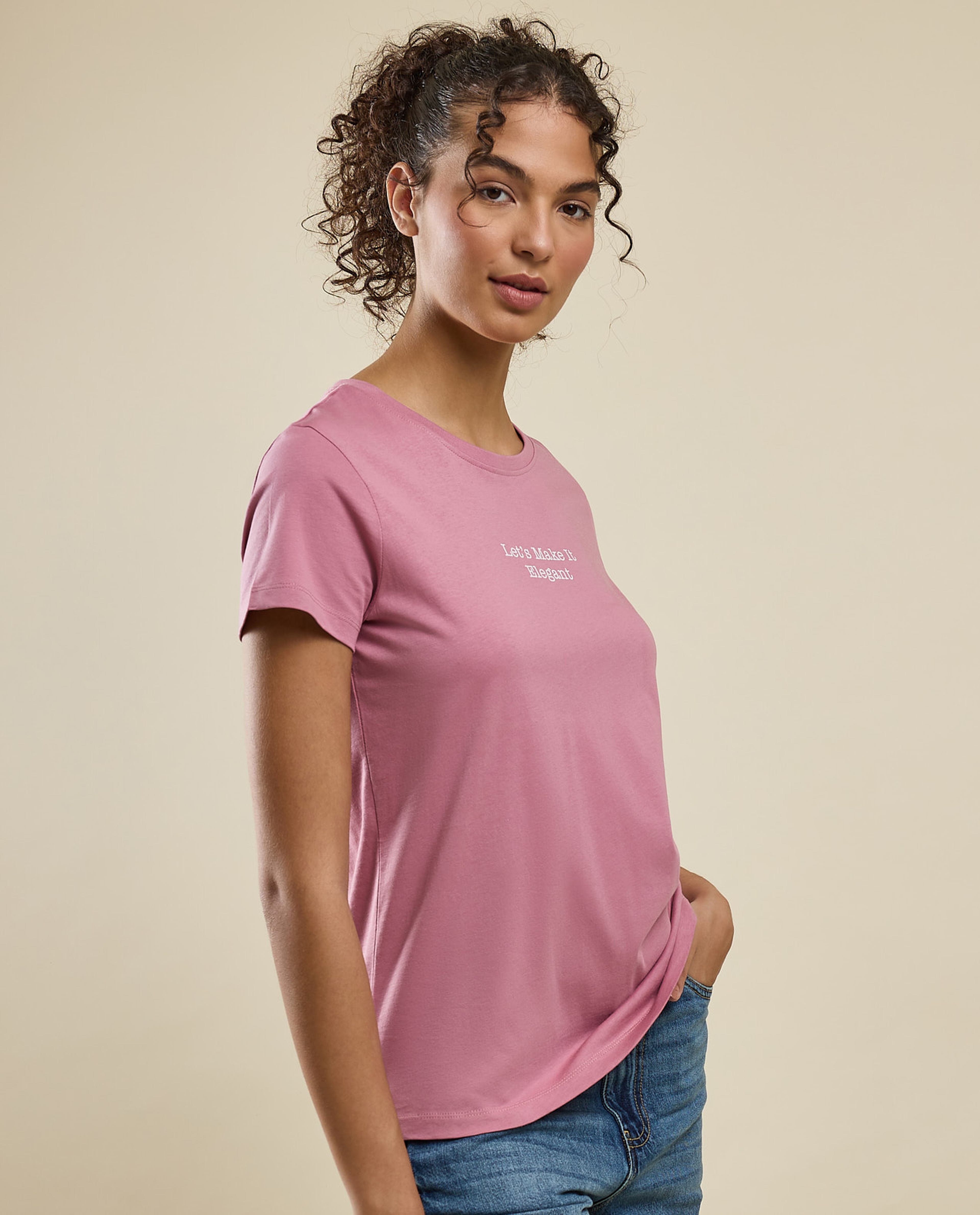 Typography Print T-Shirt with Crew Neck and Short Sleeves