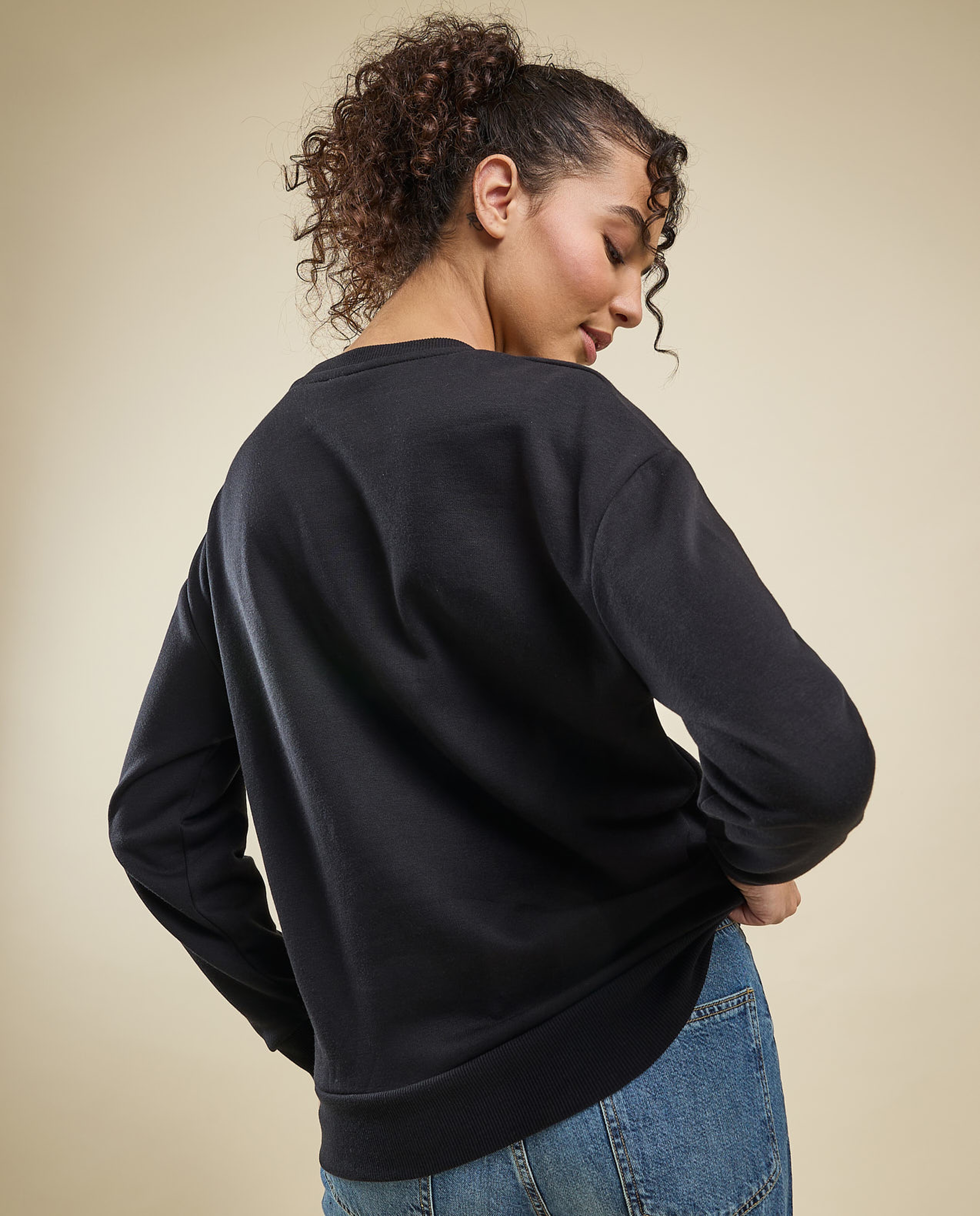 Typography Print Sweatshirt with Crew Neck and Long Sleeves