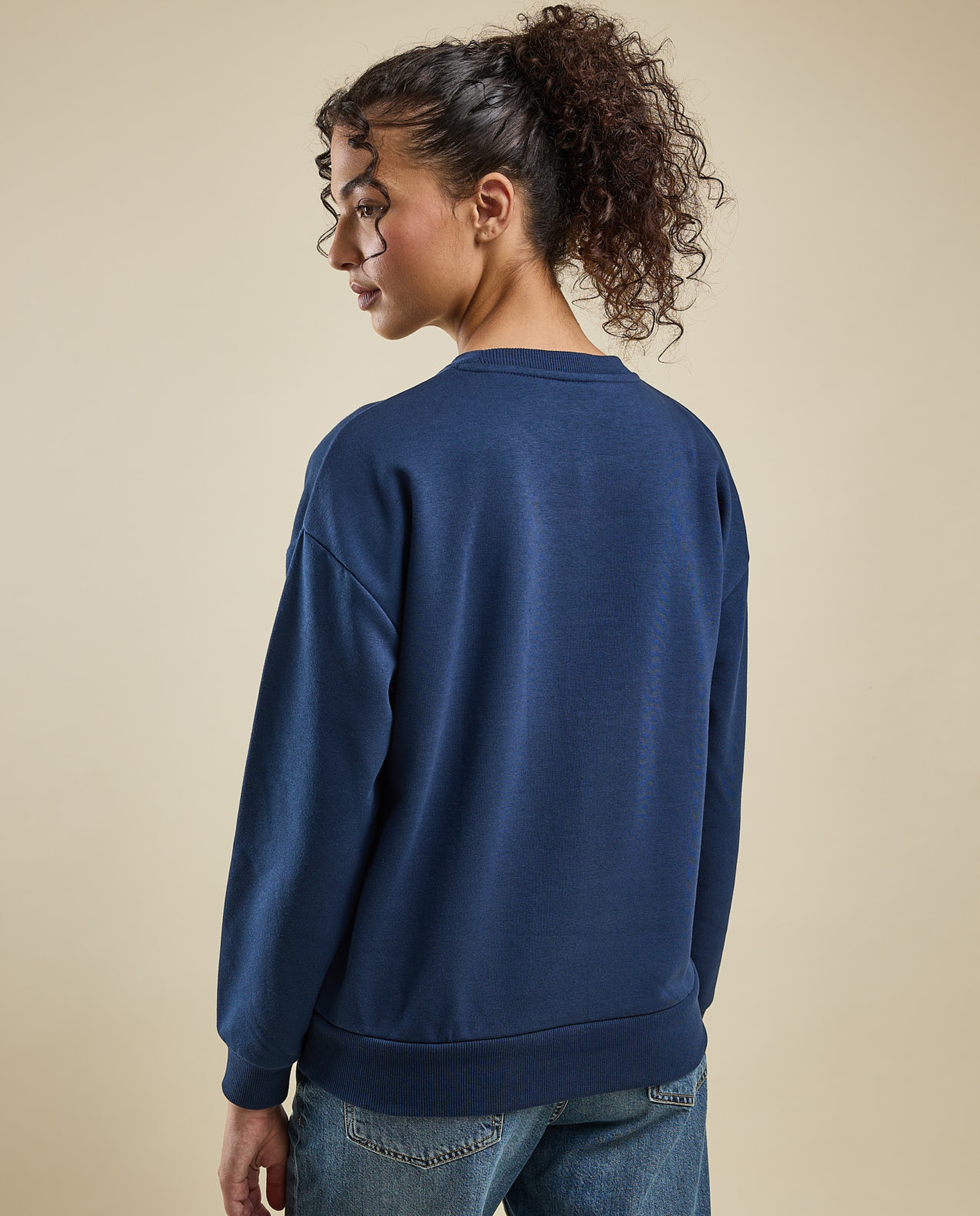 Typography Print Sweatshirt with Crew Neck and Long Sleeves