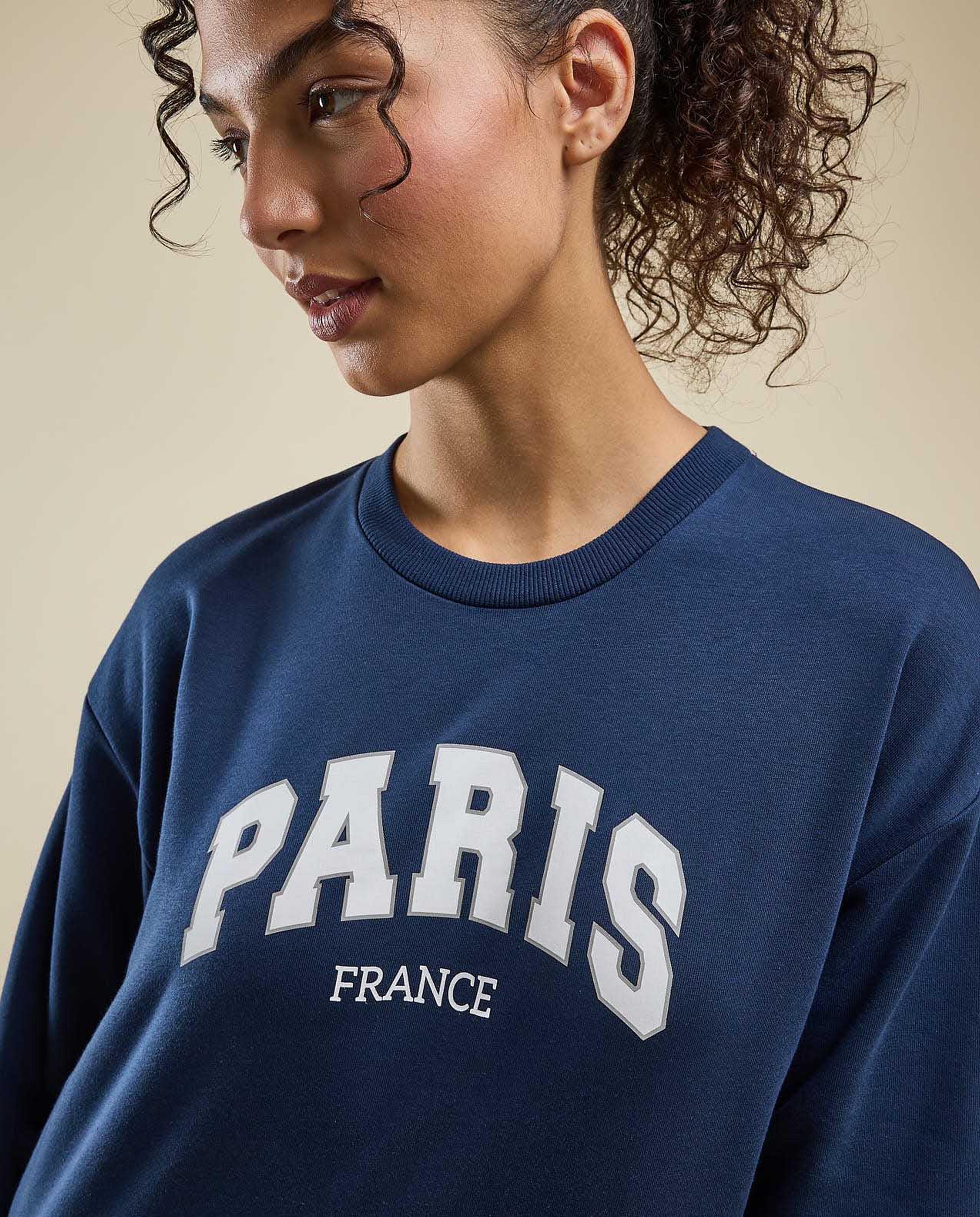 Typography Print Sweatshirt with Crew Neck and Long Sleeves