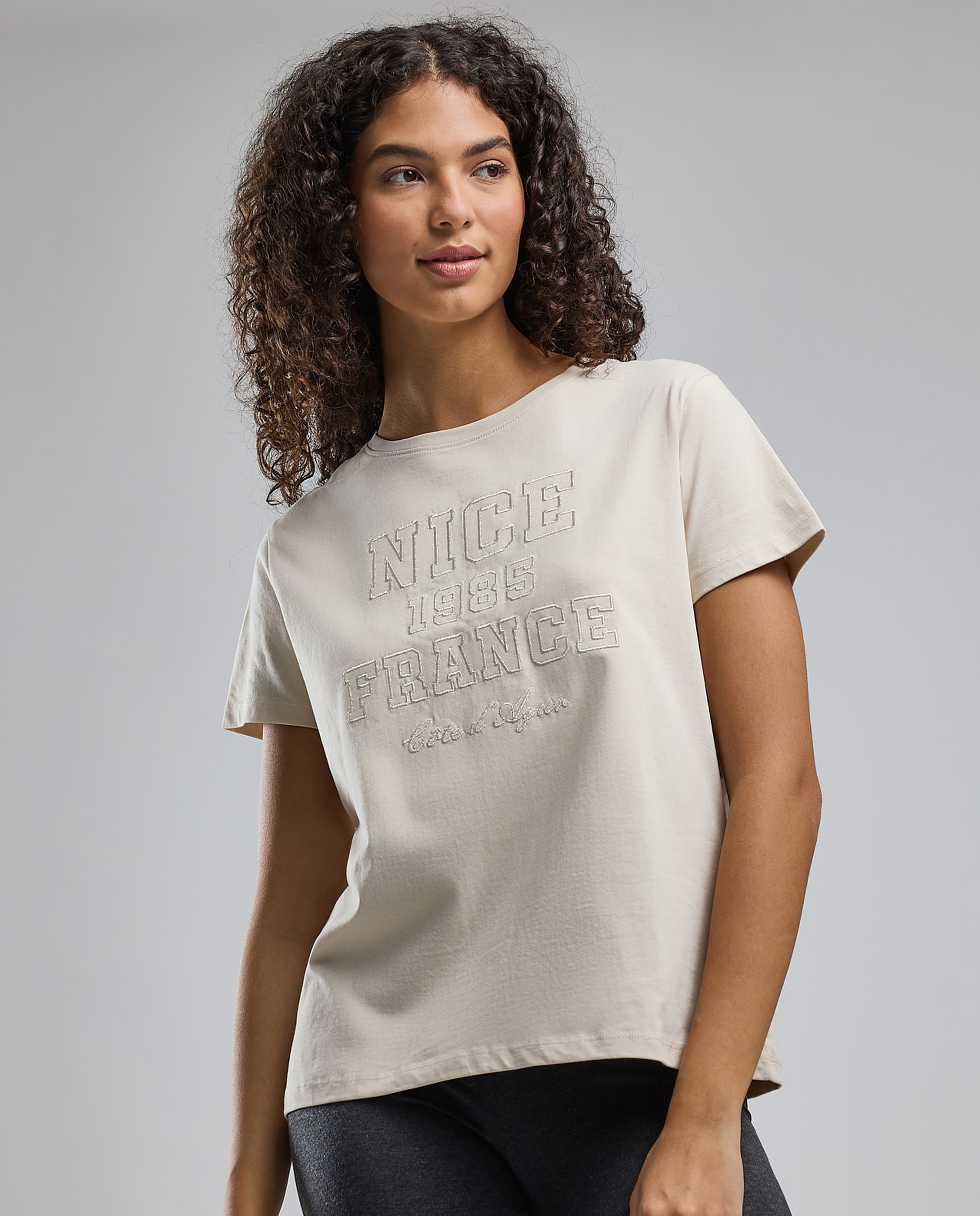 Embroidered T-Shirt with Crew Neck and Short Sleeves