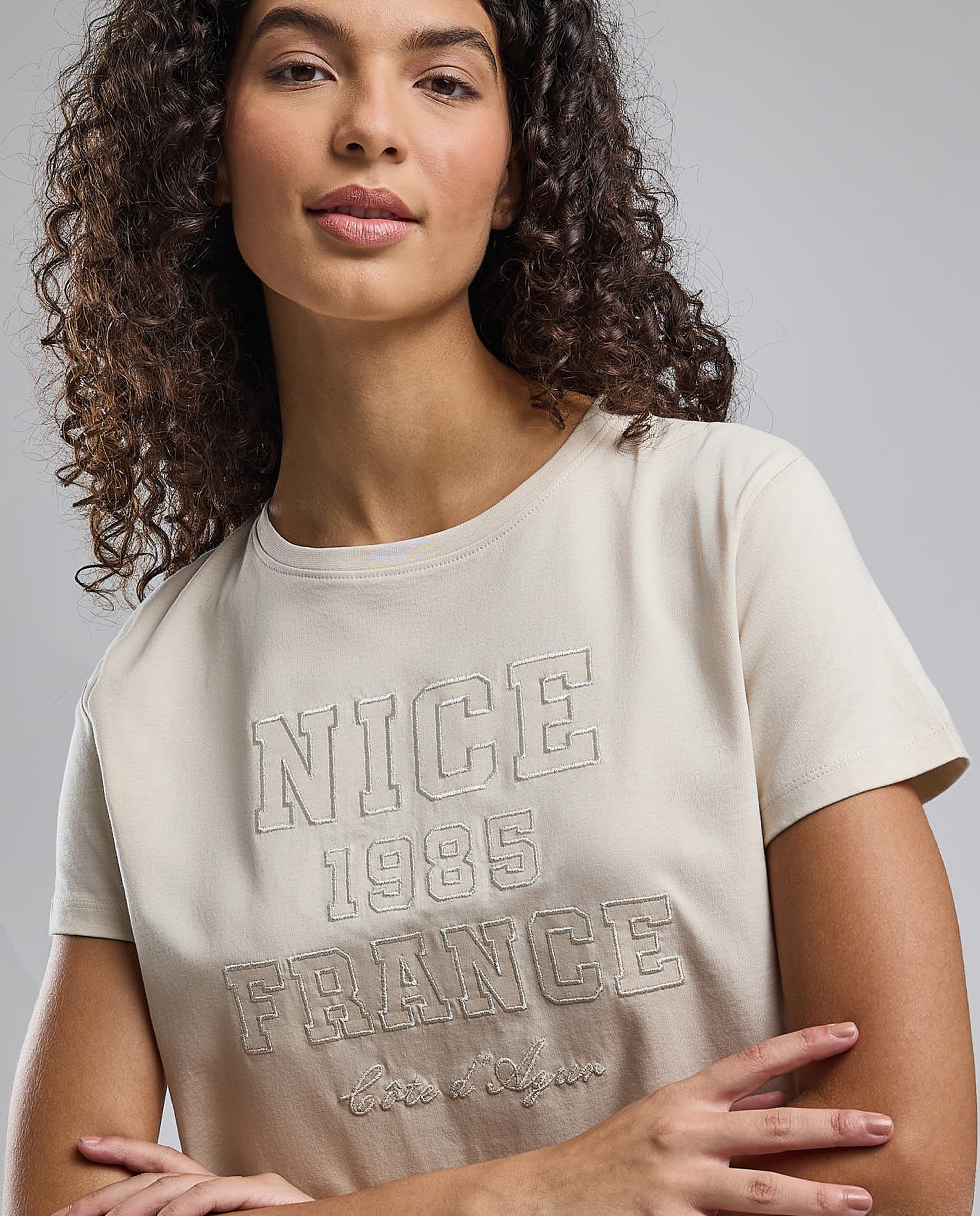 Embroidered T-Shirt with Crew Neck and Short Sleeves