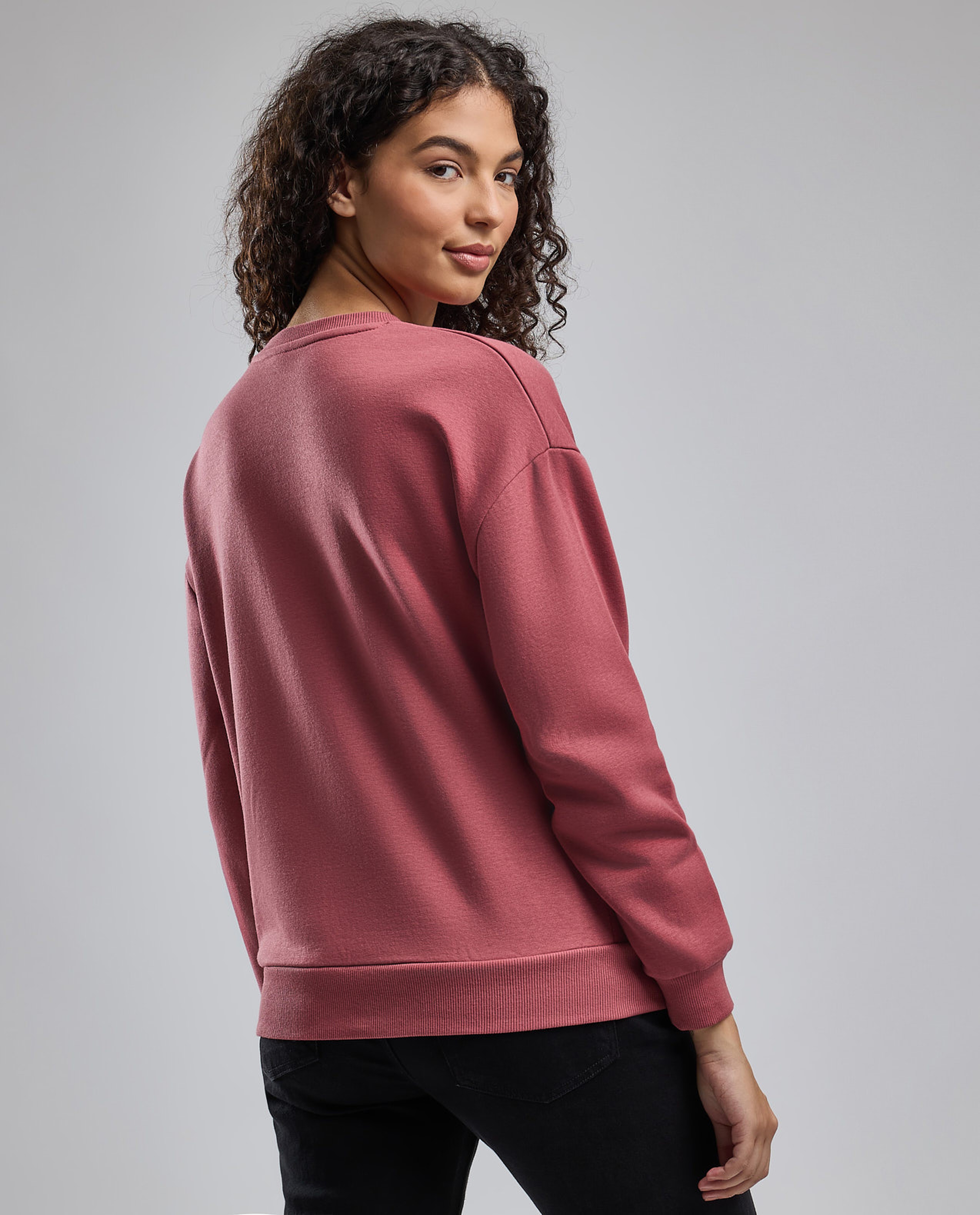 Typography Print Sweatshirt with Crew Neck and Long Sleeves