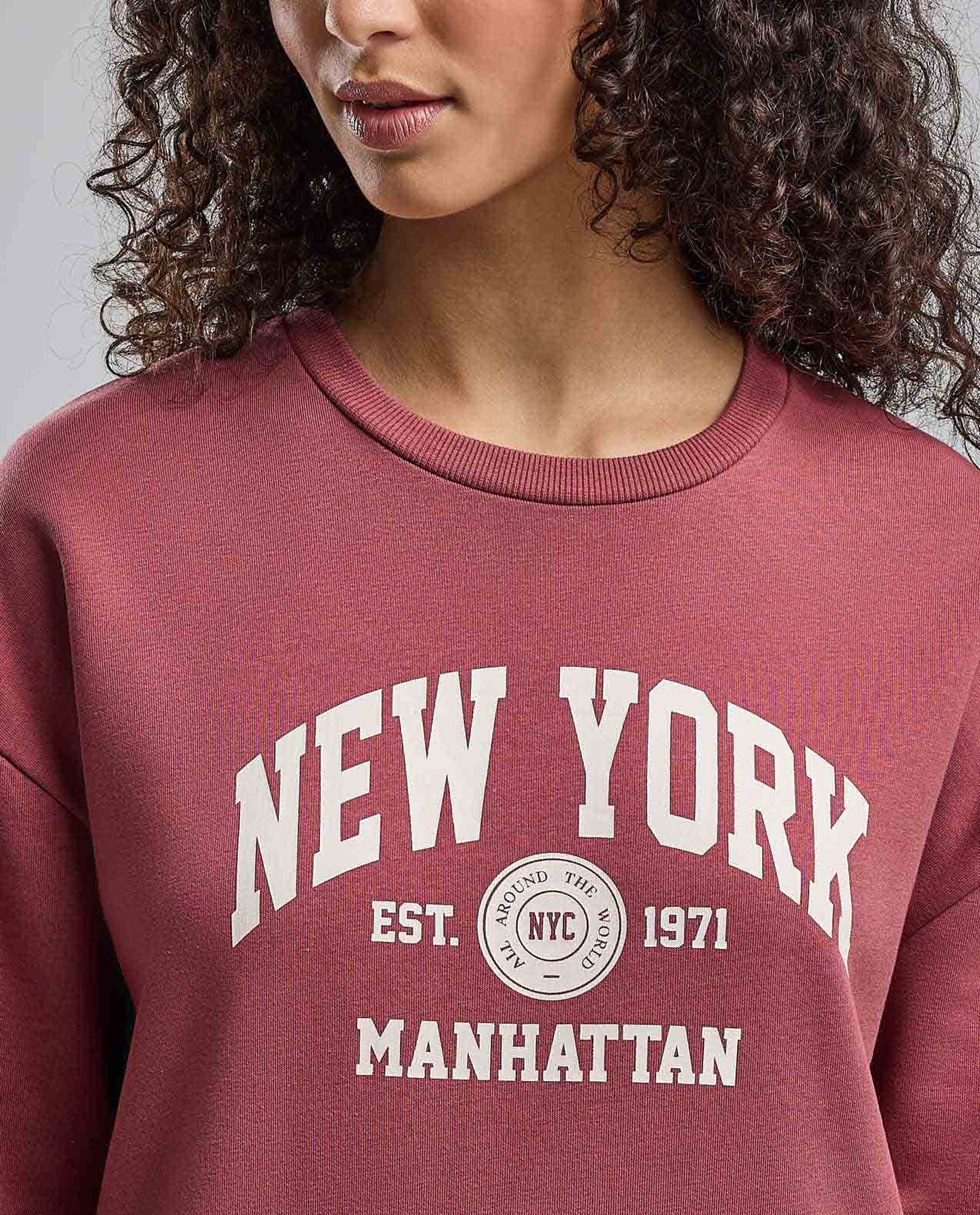 Typography Print Sweatshirt with Crew Neck and Long Sleeves