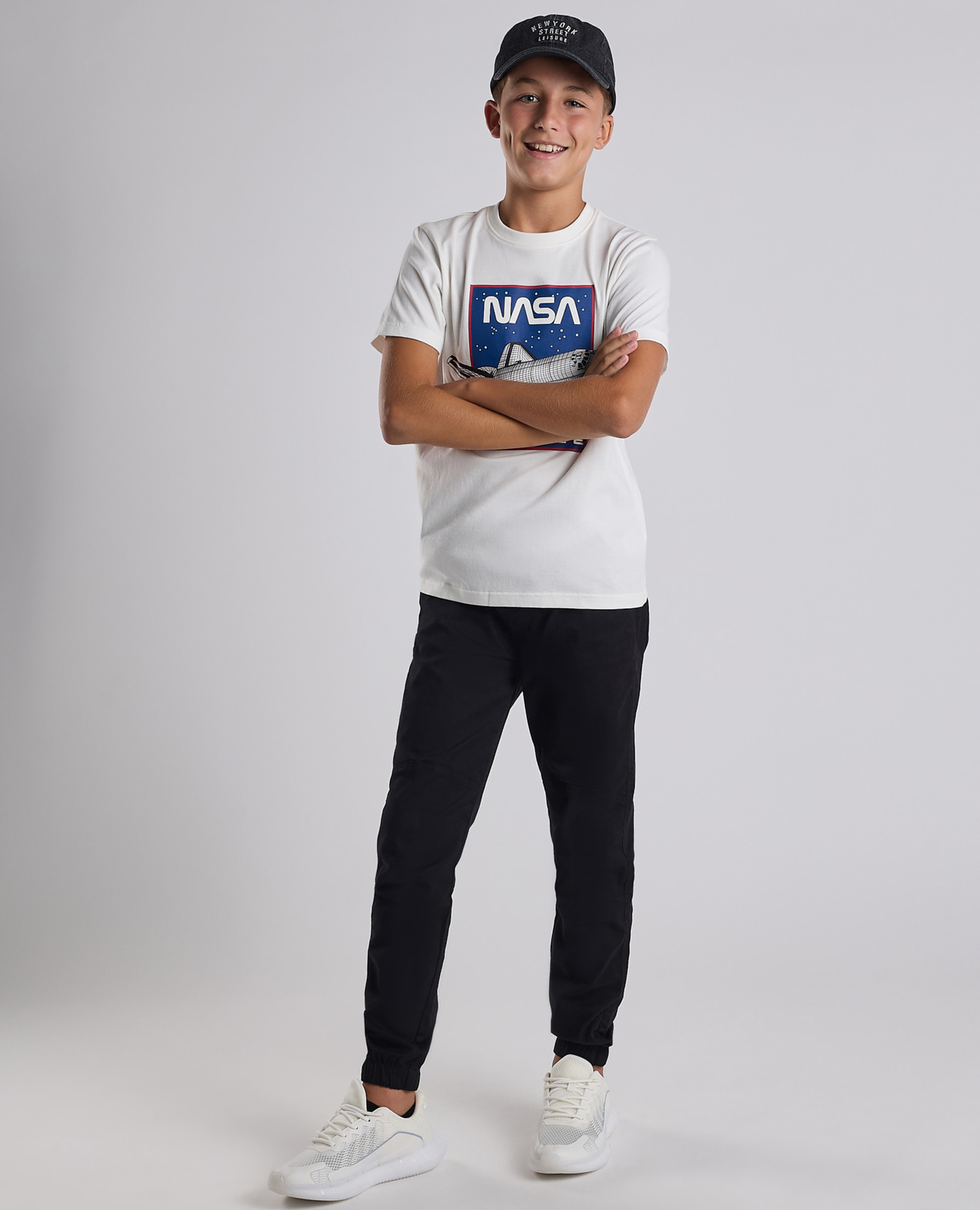 Nasa Print T-Shirt with Crew Neck and Short Sleeves