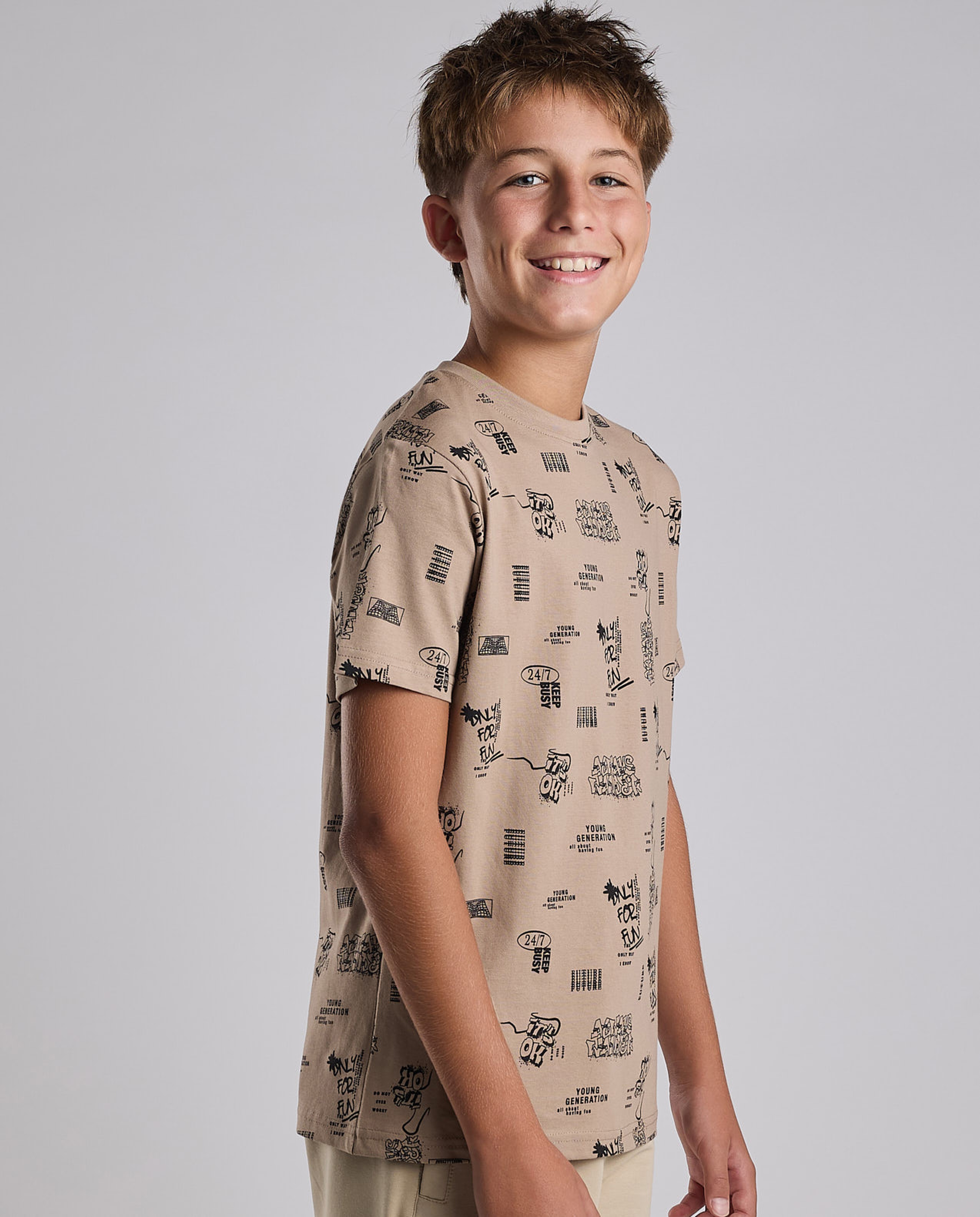 Printed T-Shirt with Crew Neck and Short Sleeves