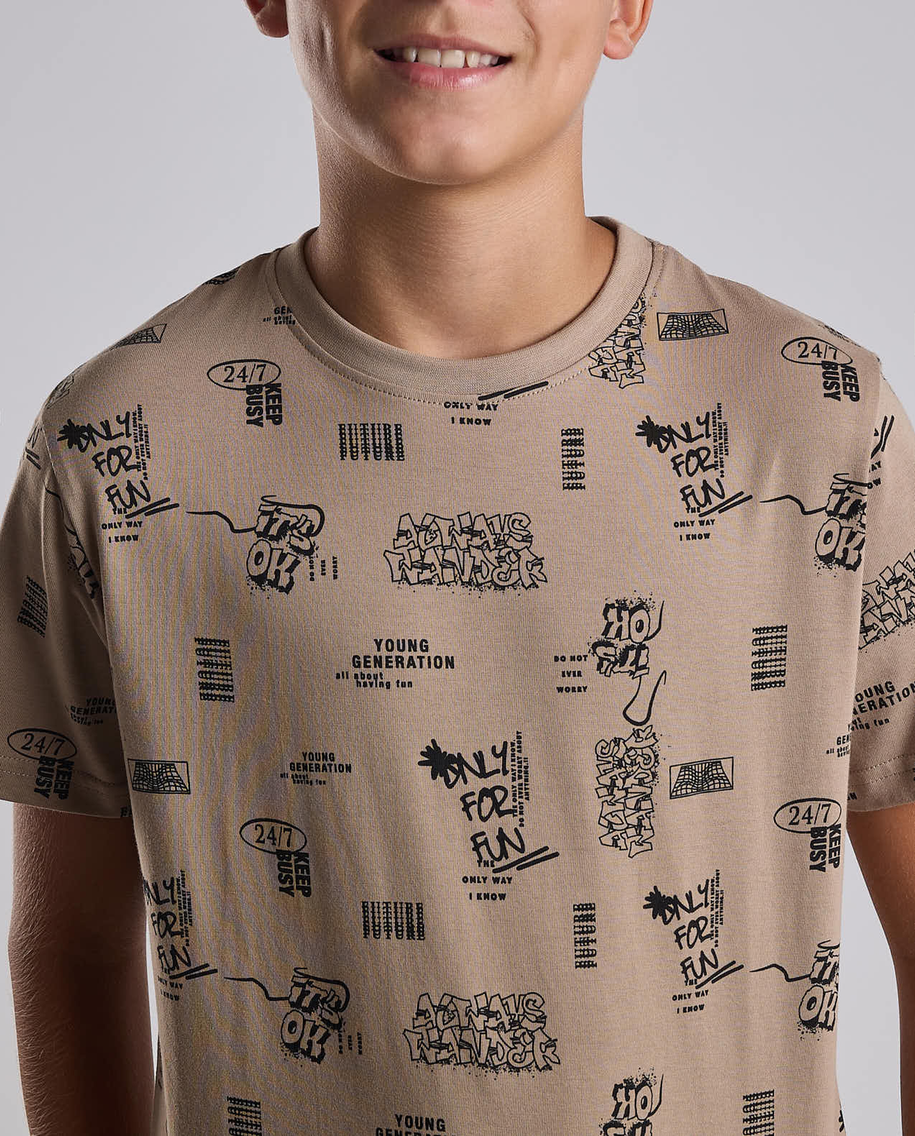 Printed T-Shirt with Crew Neck and Short Sleeves