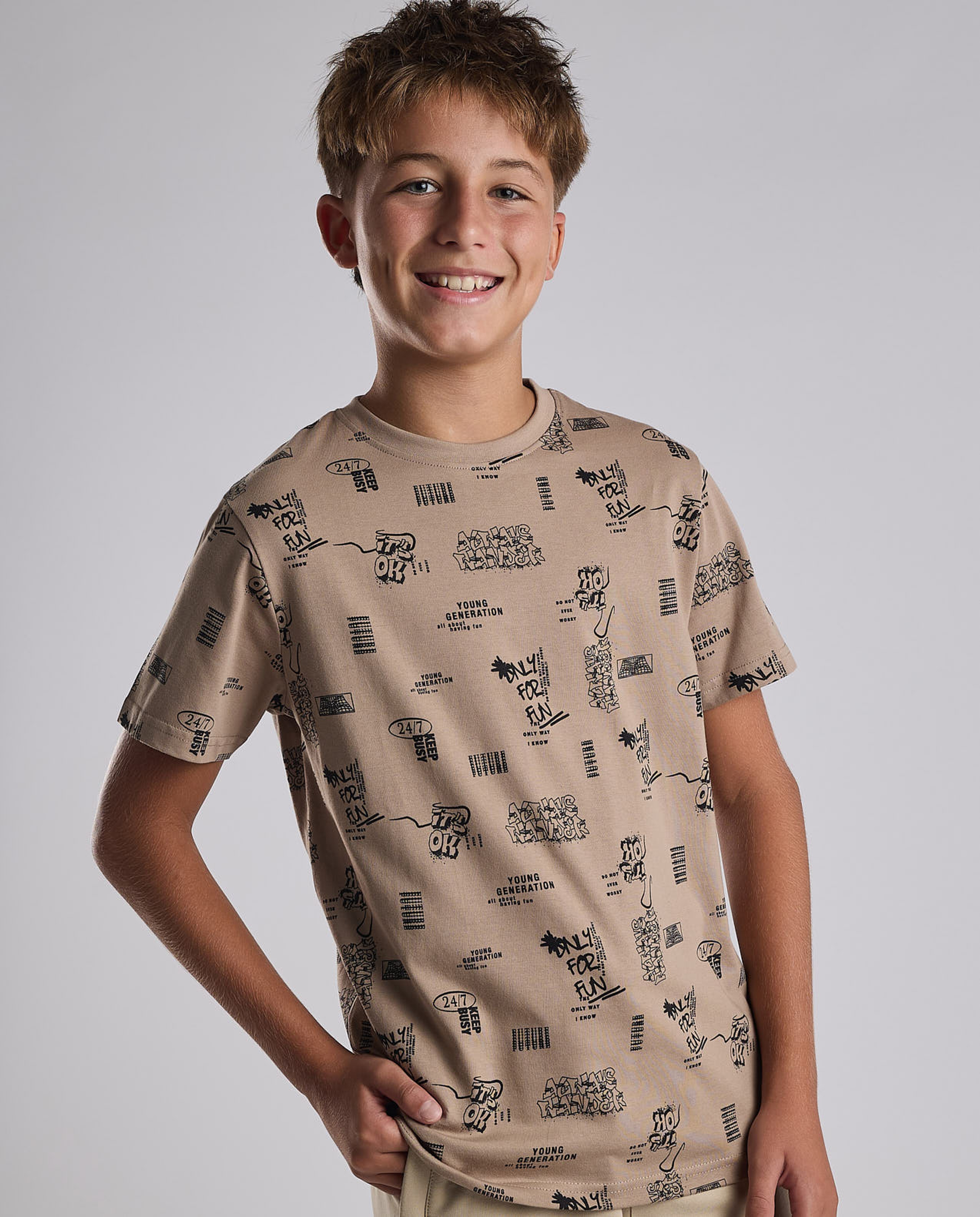Printed T-Shirt with Crew Neck and Short Sleeves