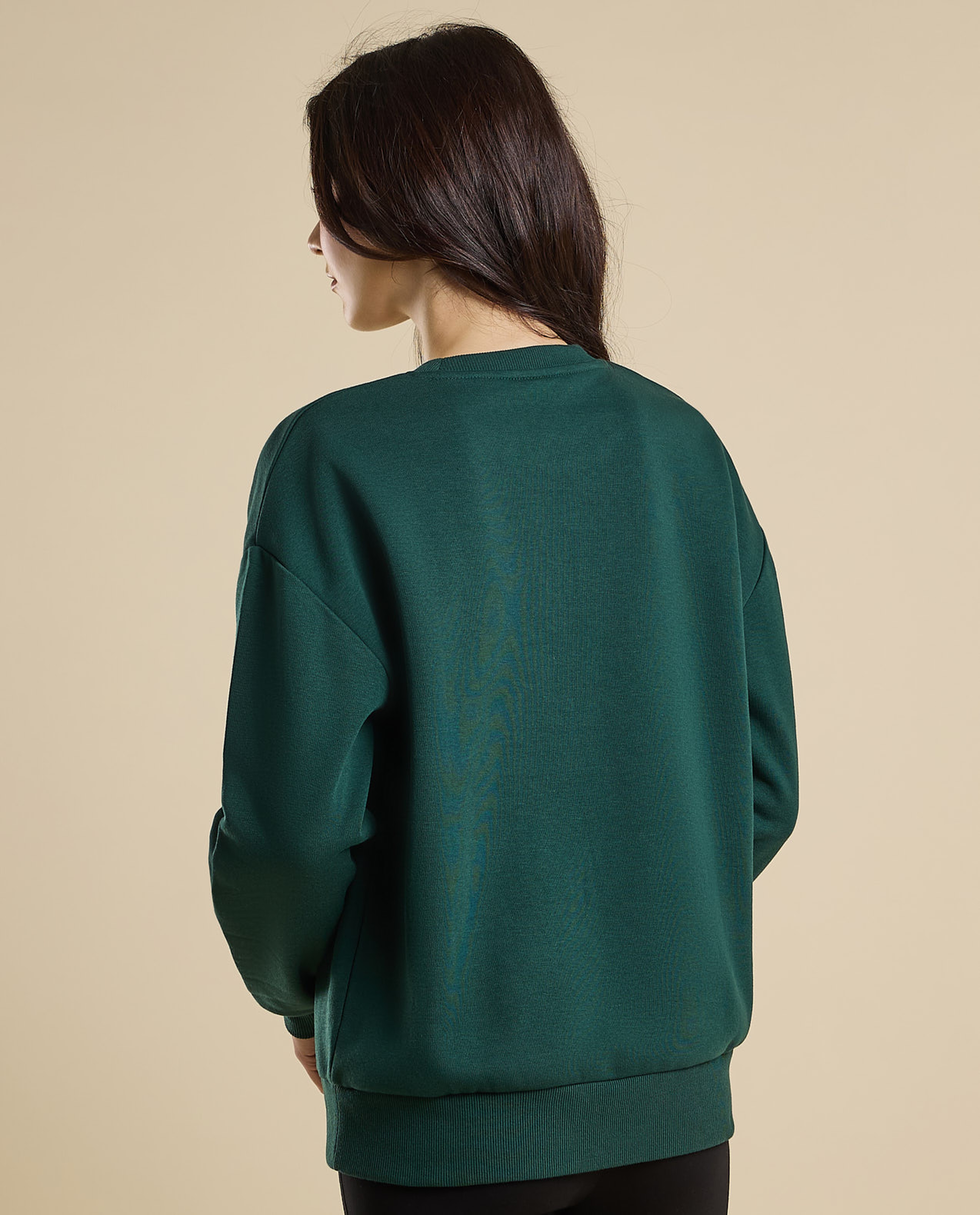 Typography Print Sweatshirt with Crew Neck and Long Sleeves