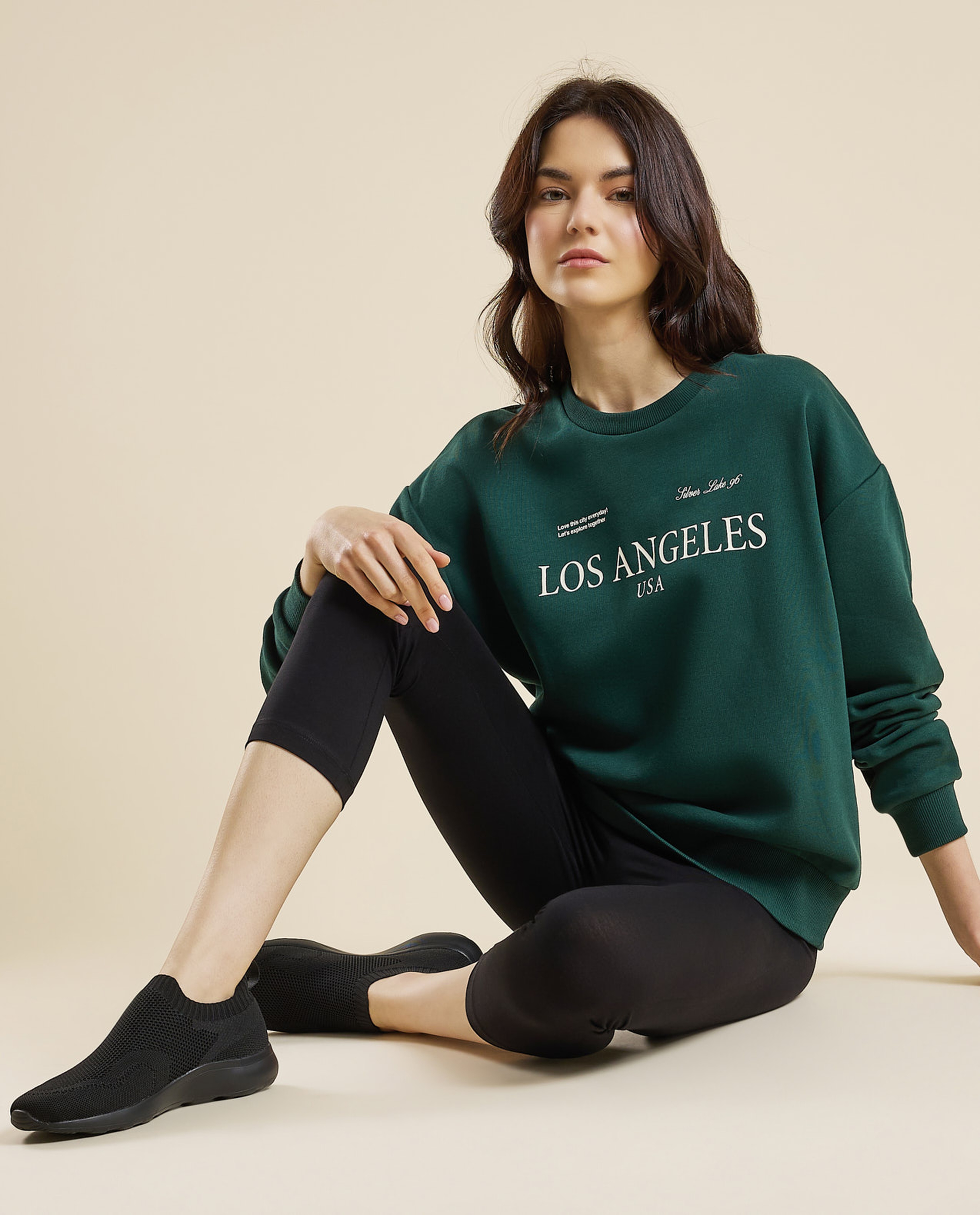 Typography Print Sweatshirt with Crew Neck and Long Sleeves
