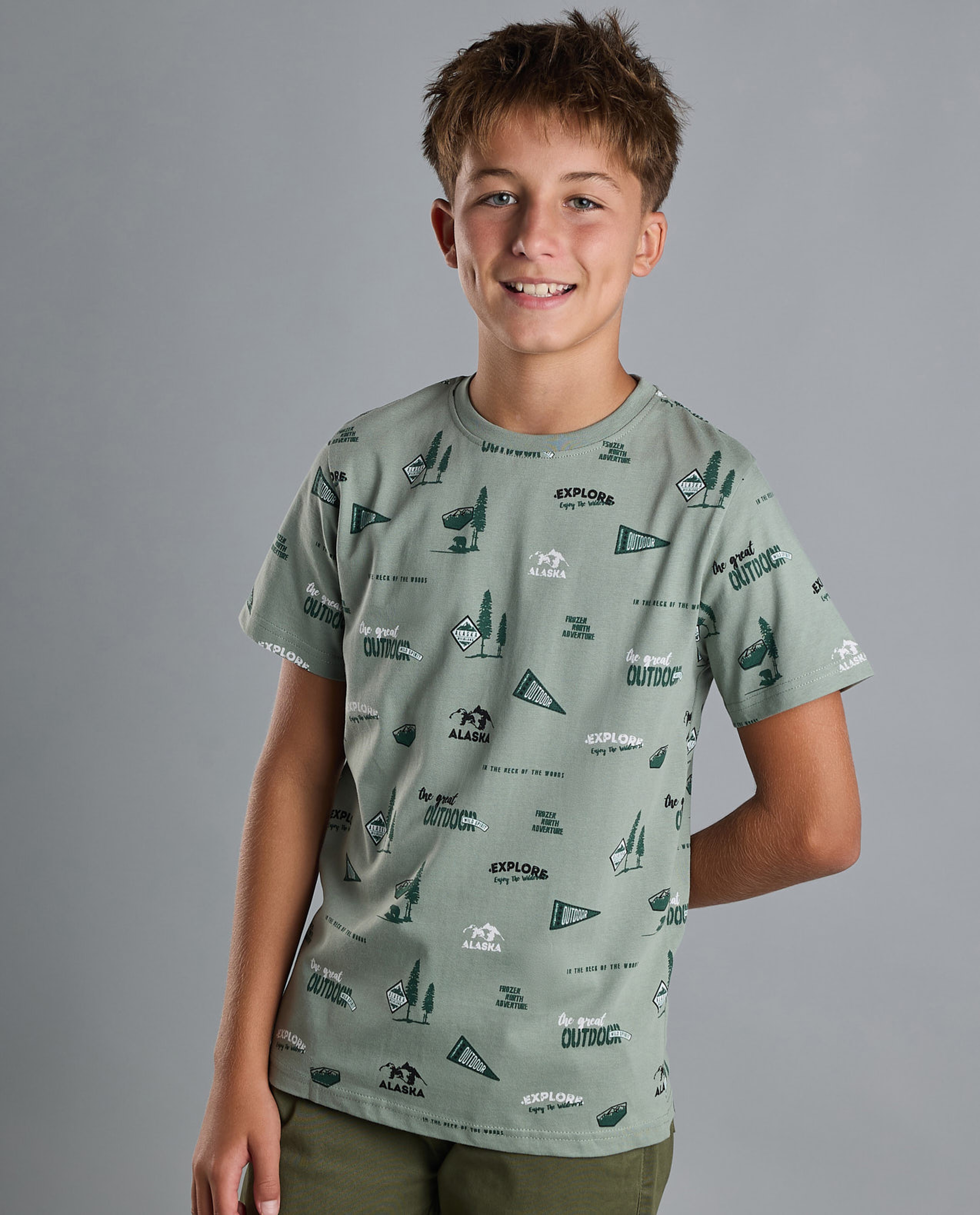 Printed T-Shirt with Crew Neck and Short Sleeves