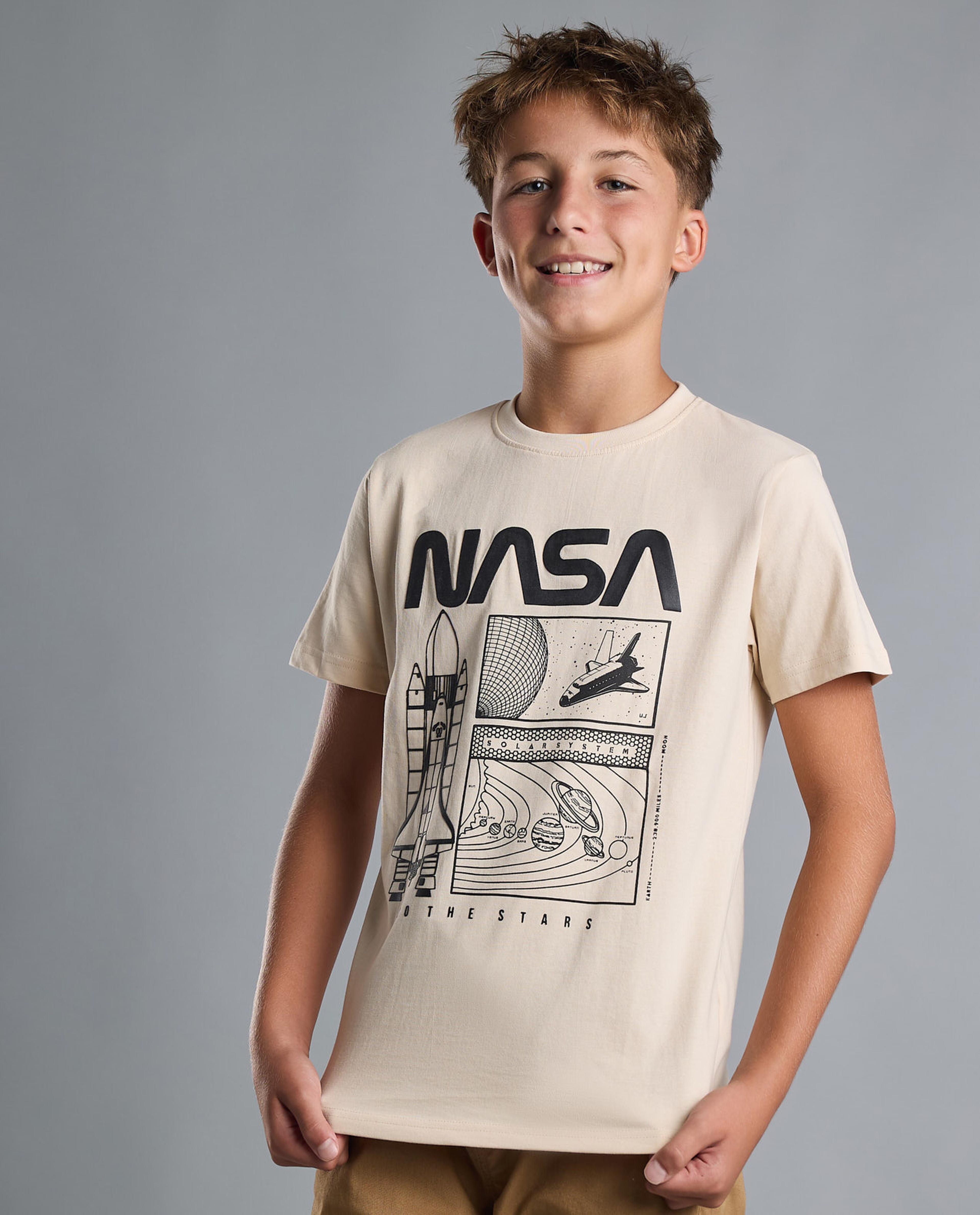 Nasa Print T-Shirt with Crew Neck and Short Sleeves