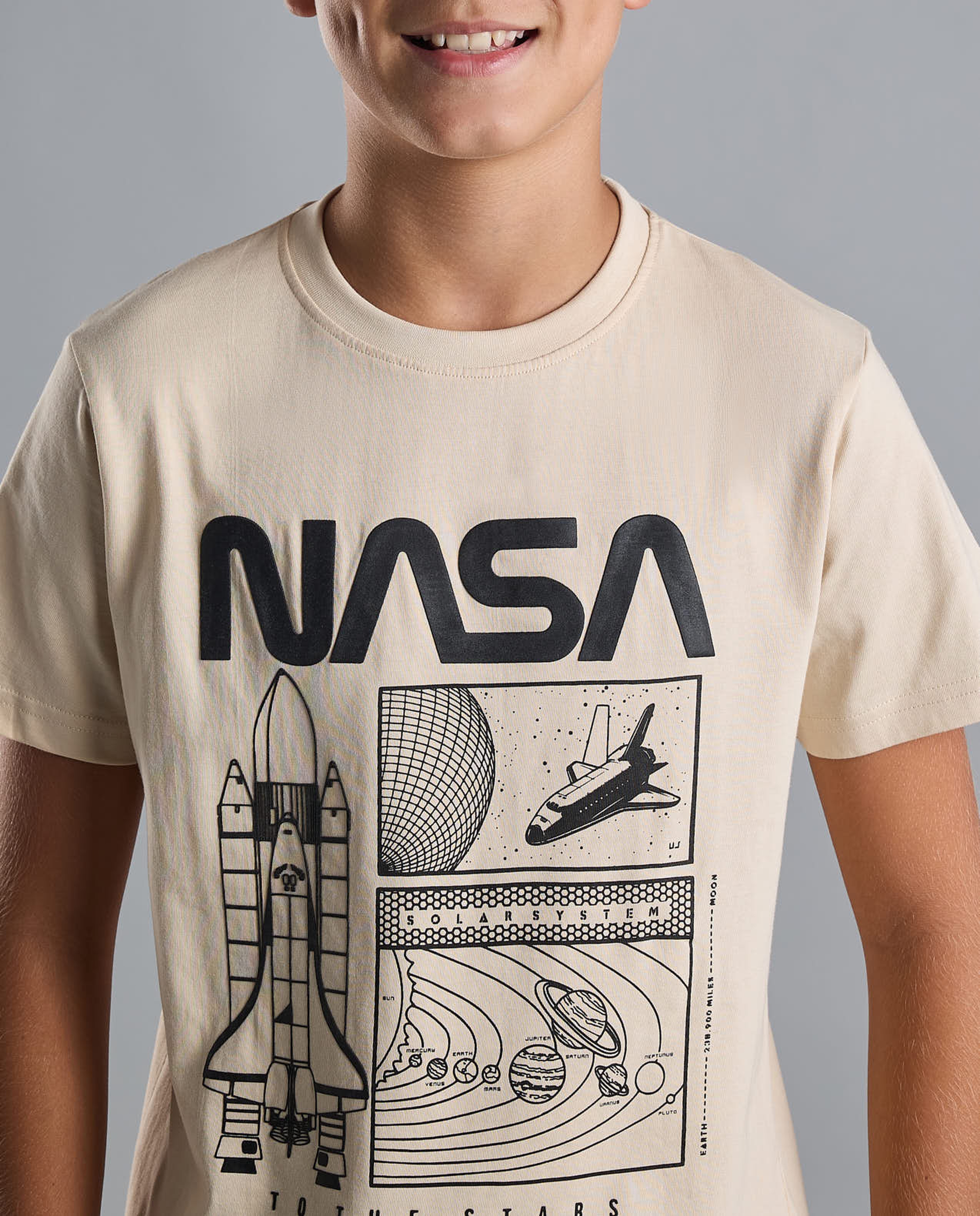 Nasa Print T-Shirt with Crew Neck and Short Sleeves