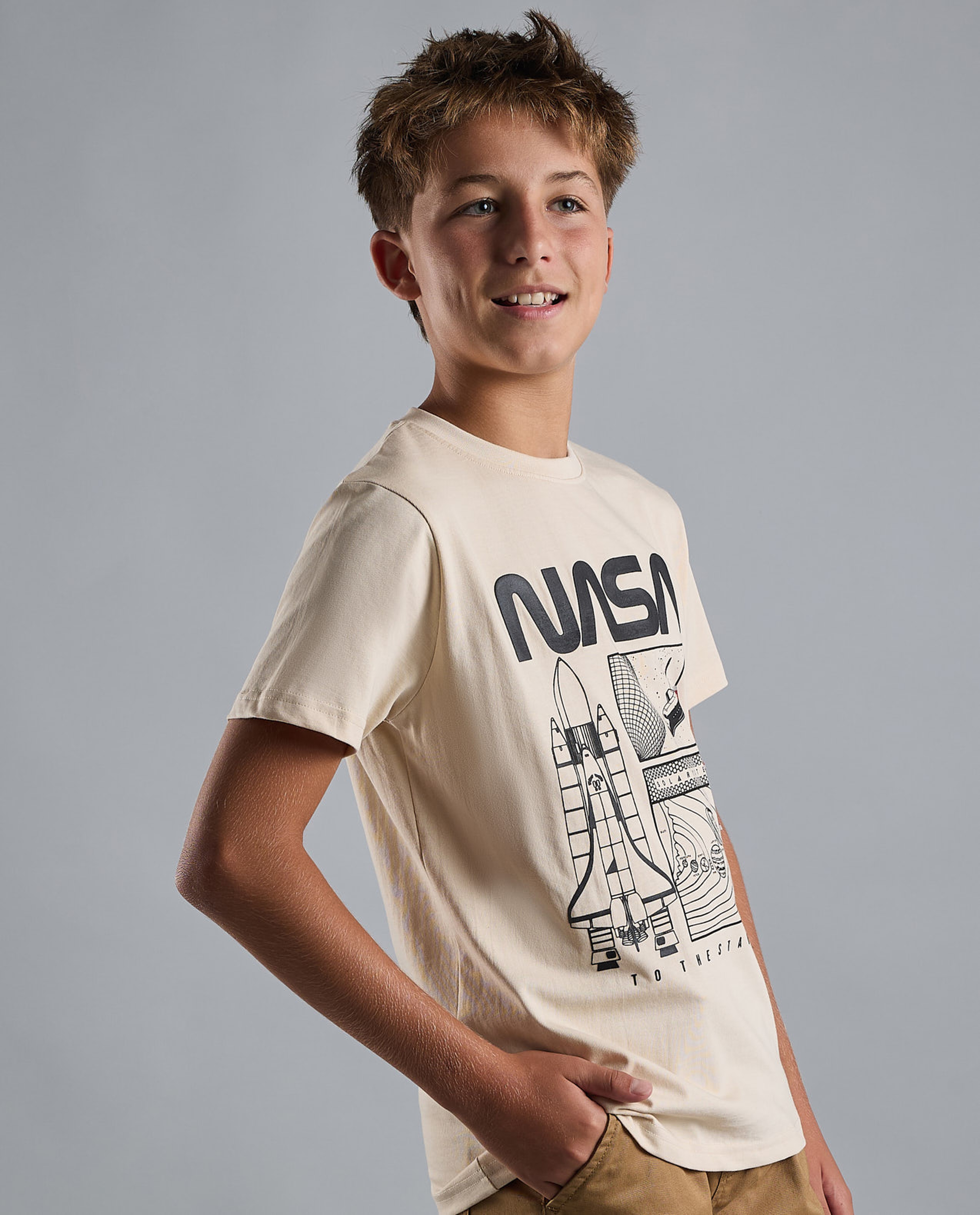 Nasa Print T-Shirt with Crew Neck and Short Sleeves