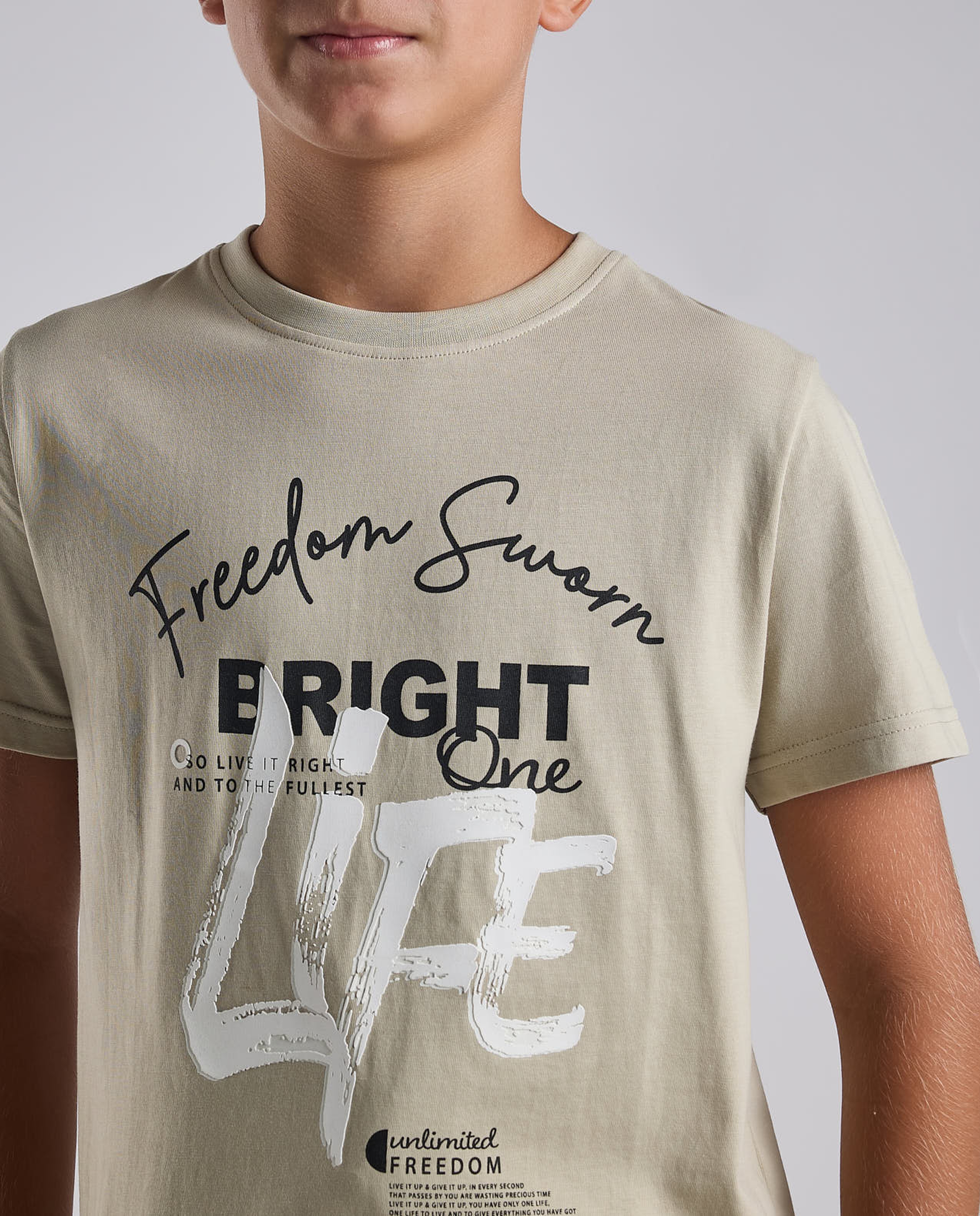 Graphic Print T-Shirt with Crew Neck and Short Sleeves