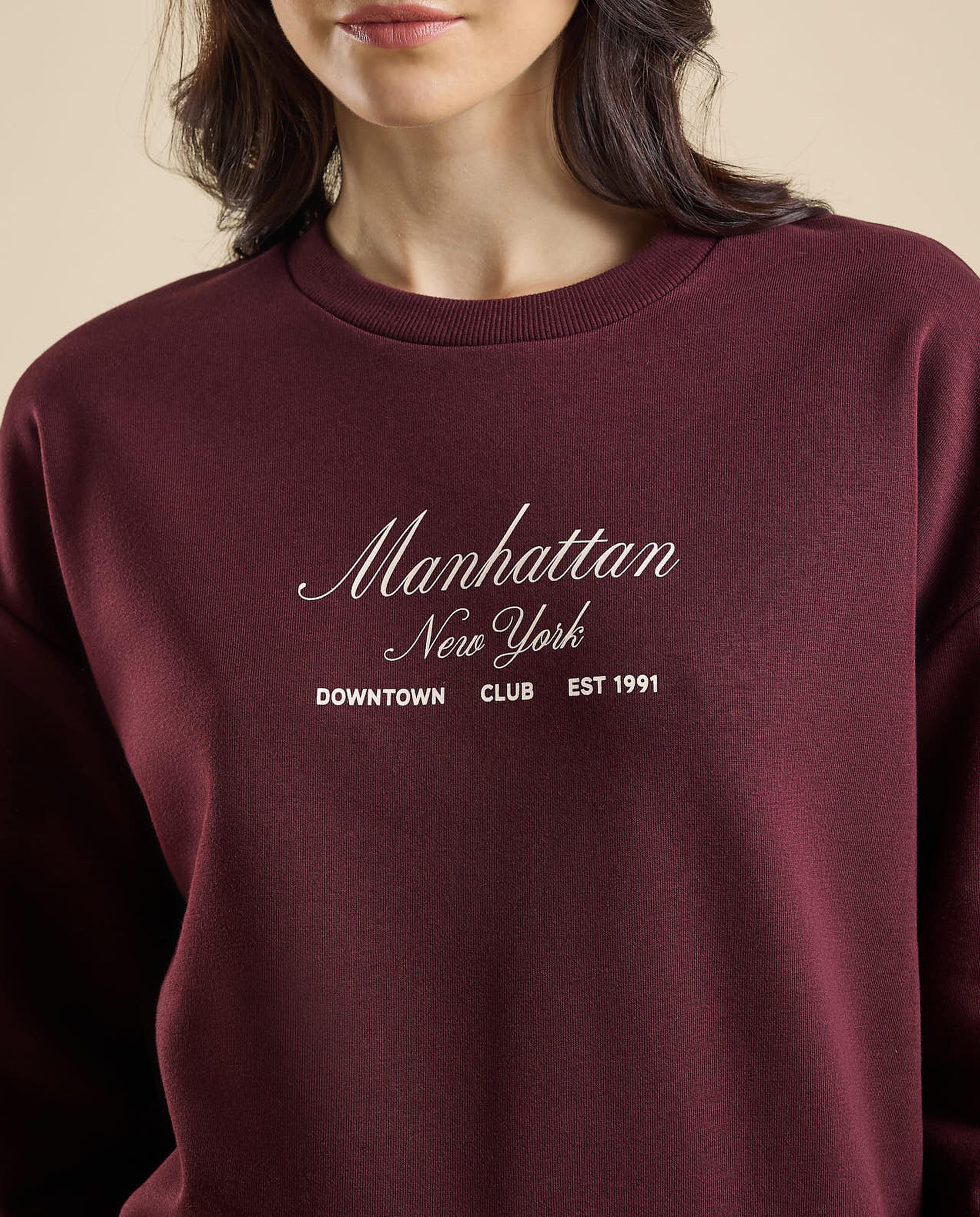 Typography Print Sweatshirt with Crew Neck and Long Sleeves