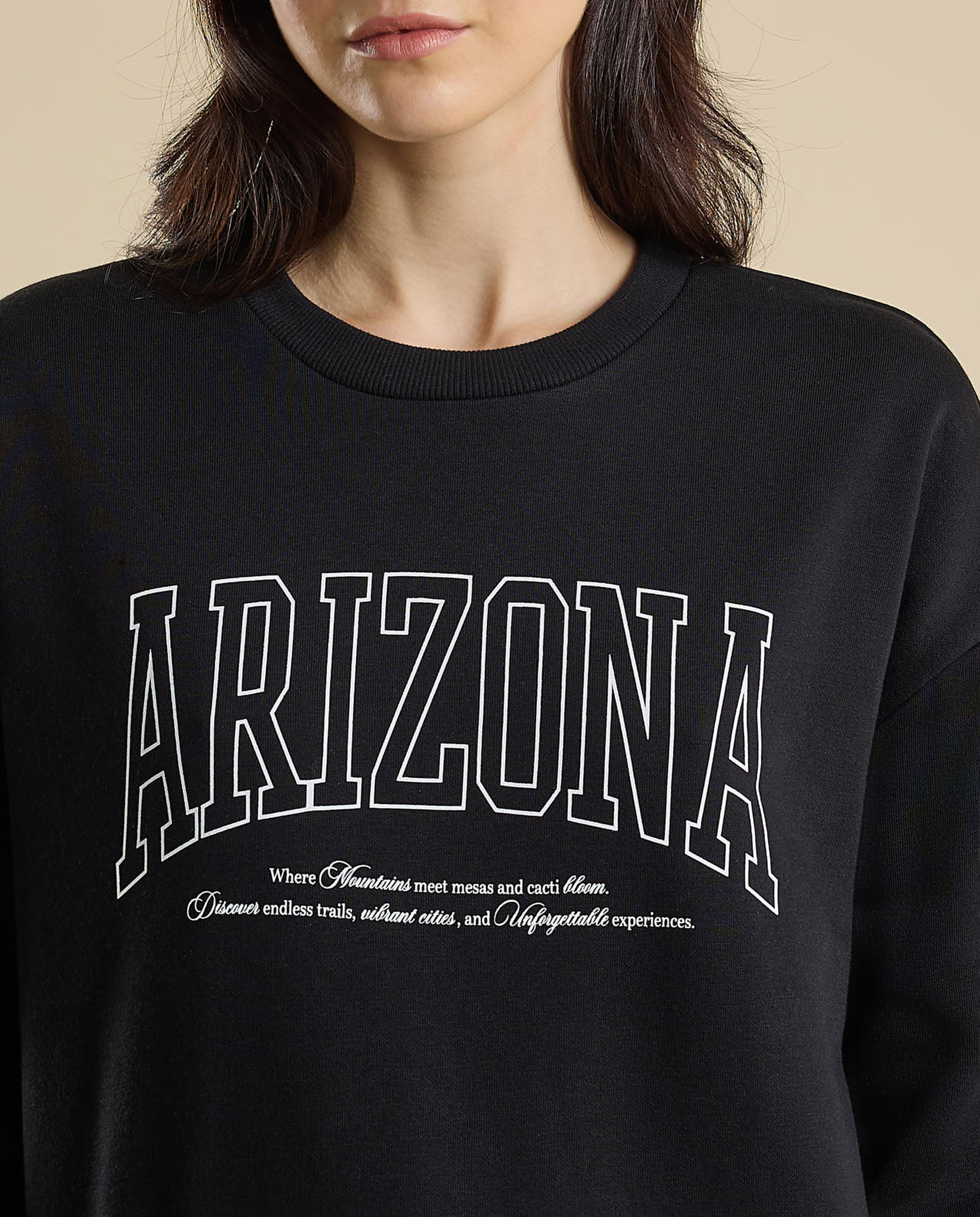 Typography Print Sweatshirt with Crew Neck and Long Sleeves