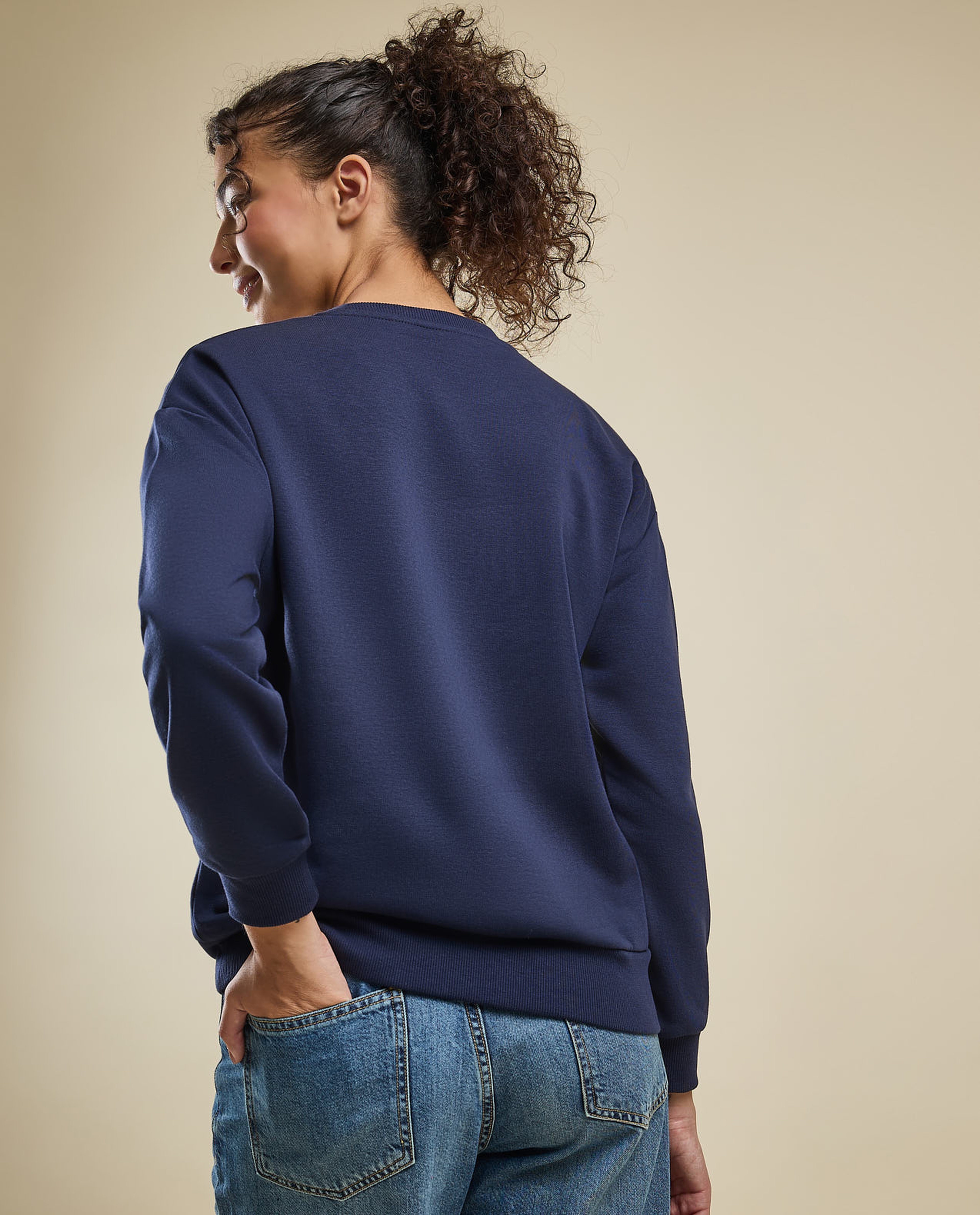 Typography Print Sweatshirt with Crew Neck and Long Sleeves