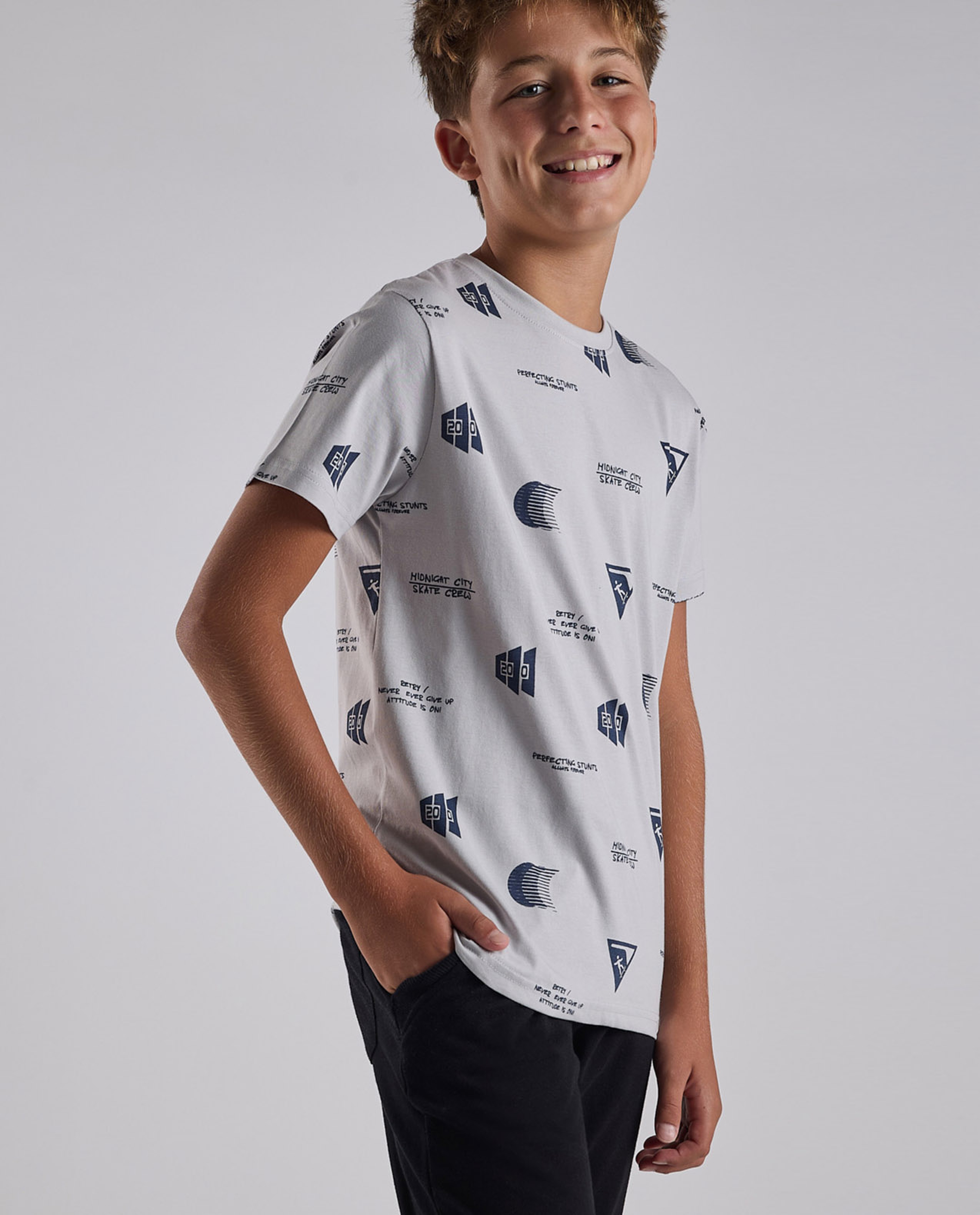 Printed T-Shirt with Crew Neck and Short Sleeves